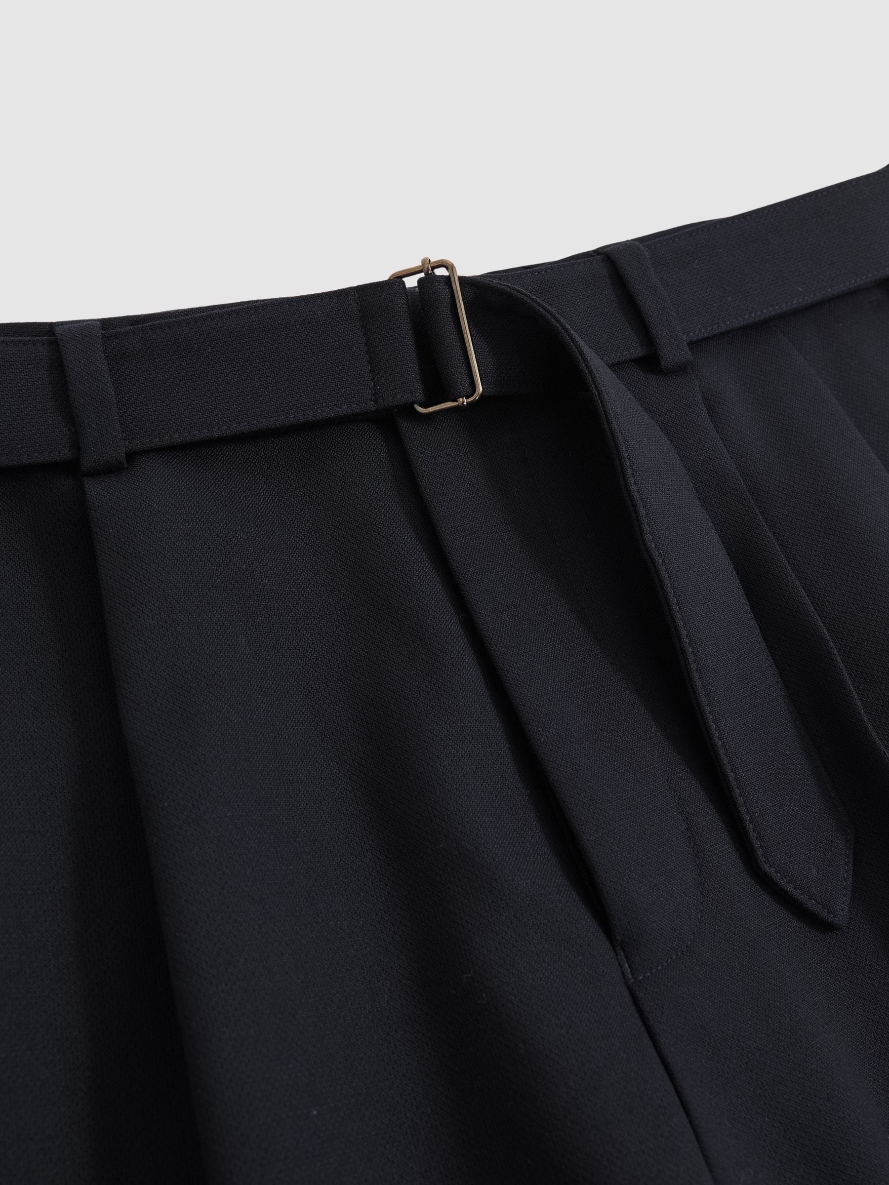 Wool-Blend Belted Trousers in Navy
