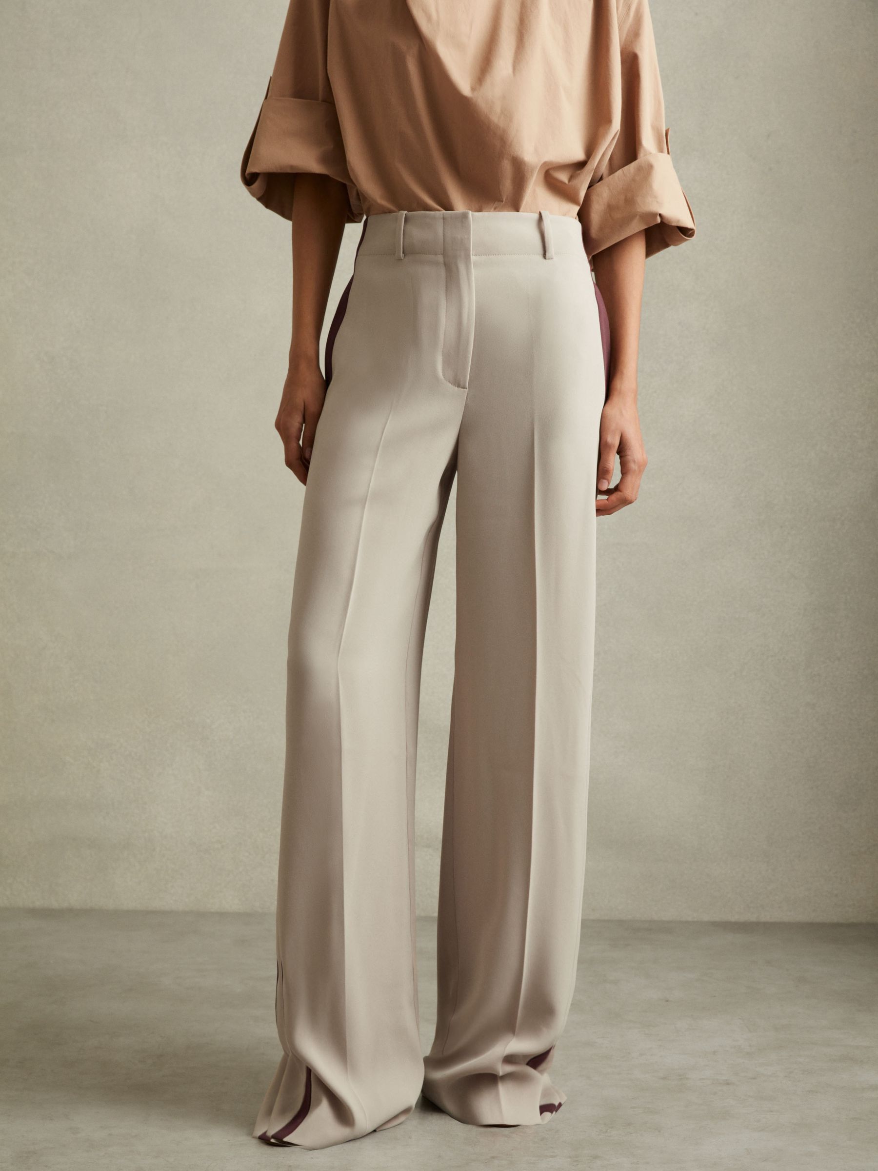 Side Stripe Wide Leg Trousers in Stone