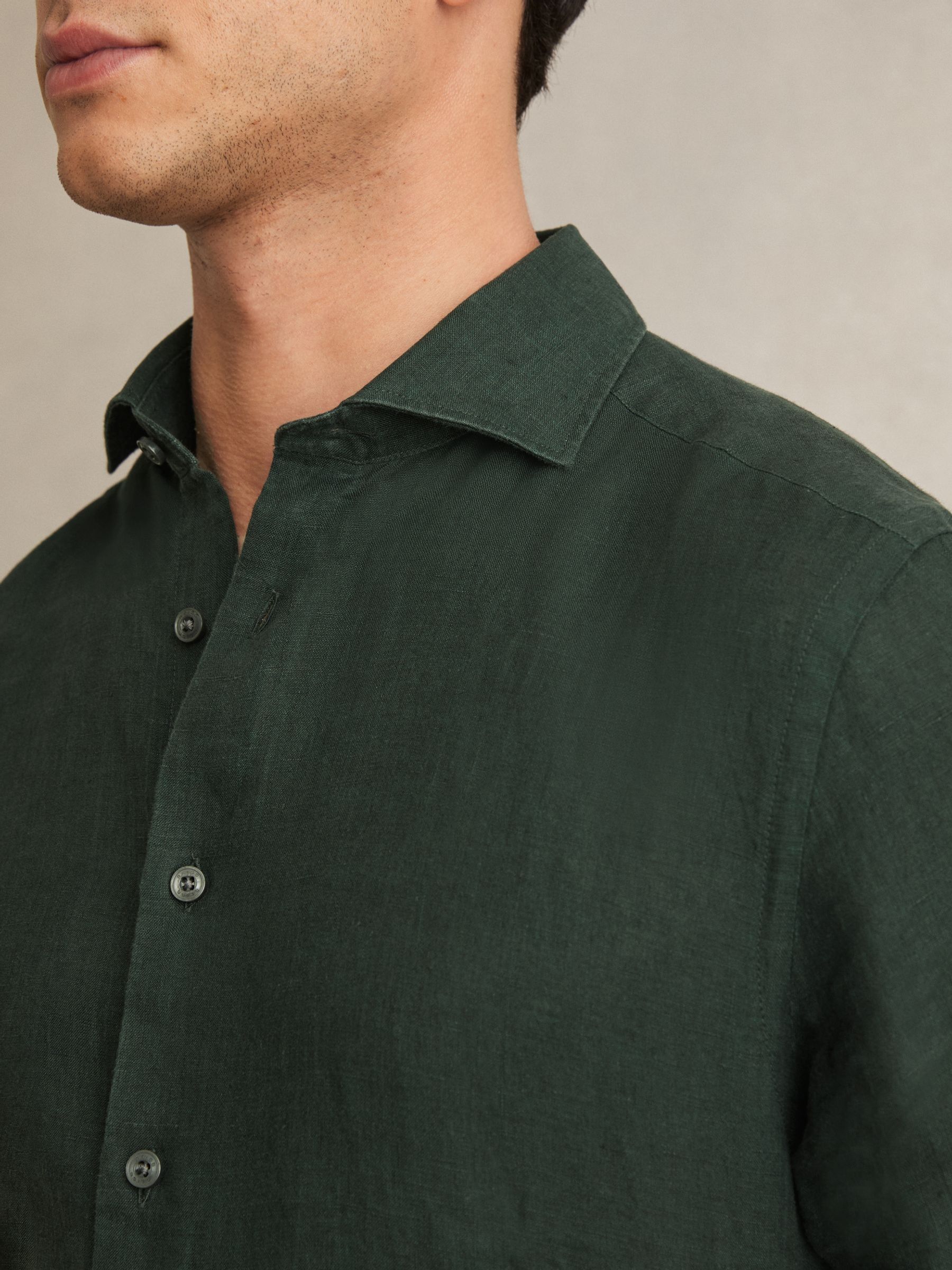 Linen Button-Through Shirt in Dark Hunting Green