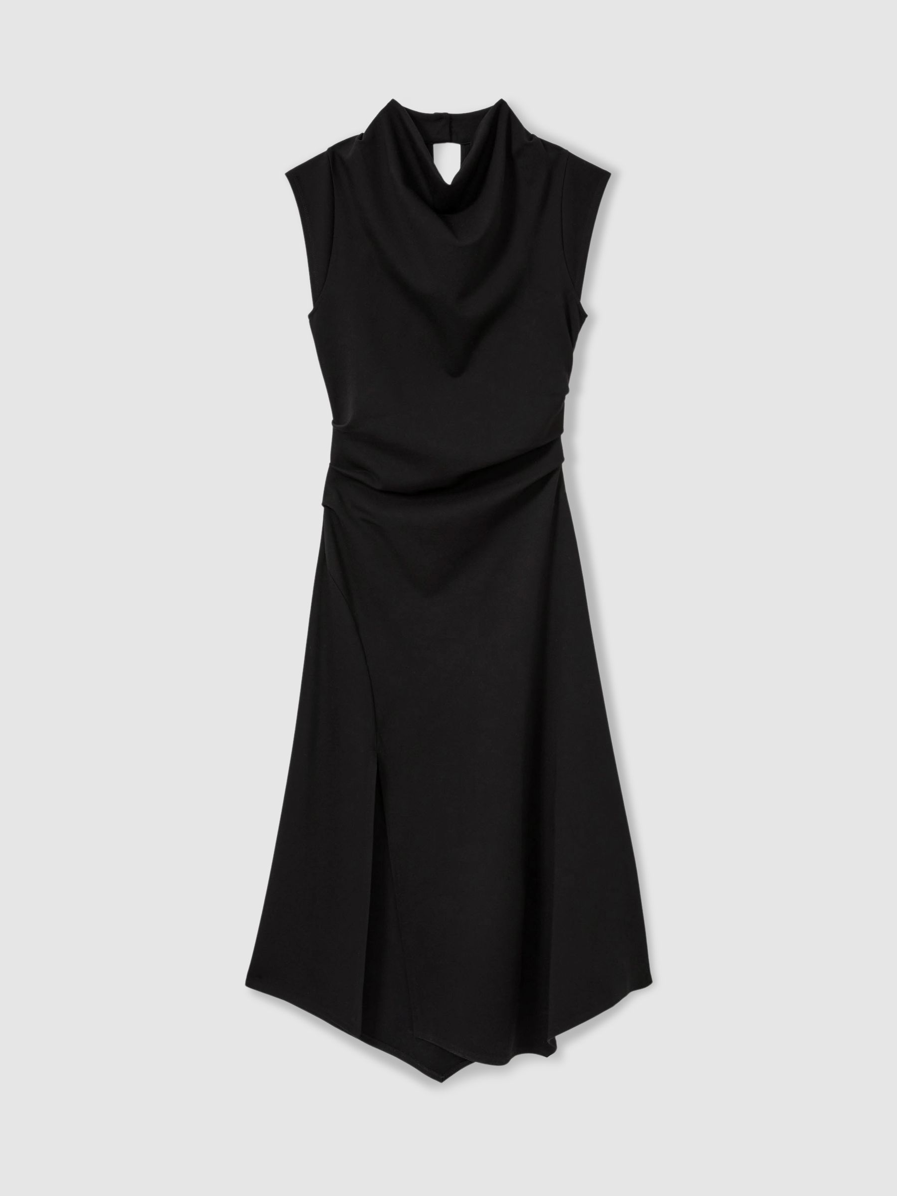 Twill-Jersey Draped Midi Dress in Black