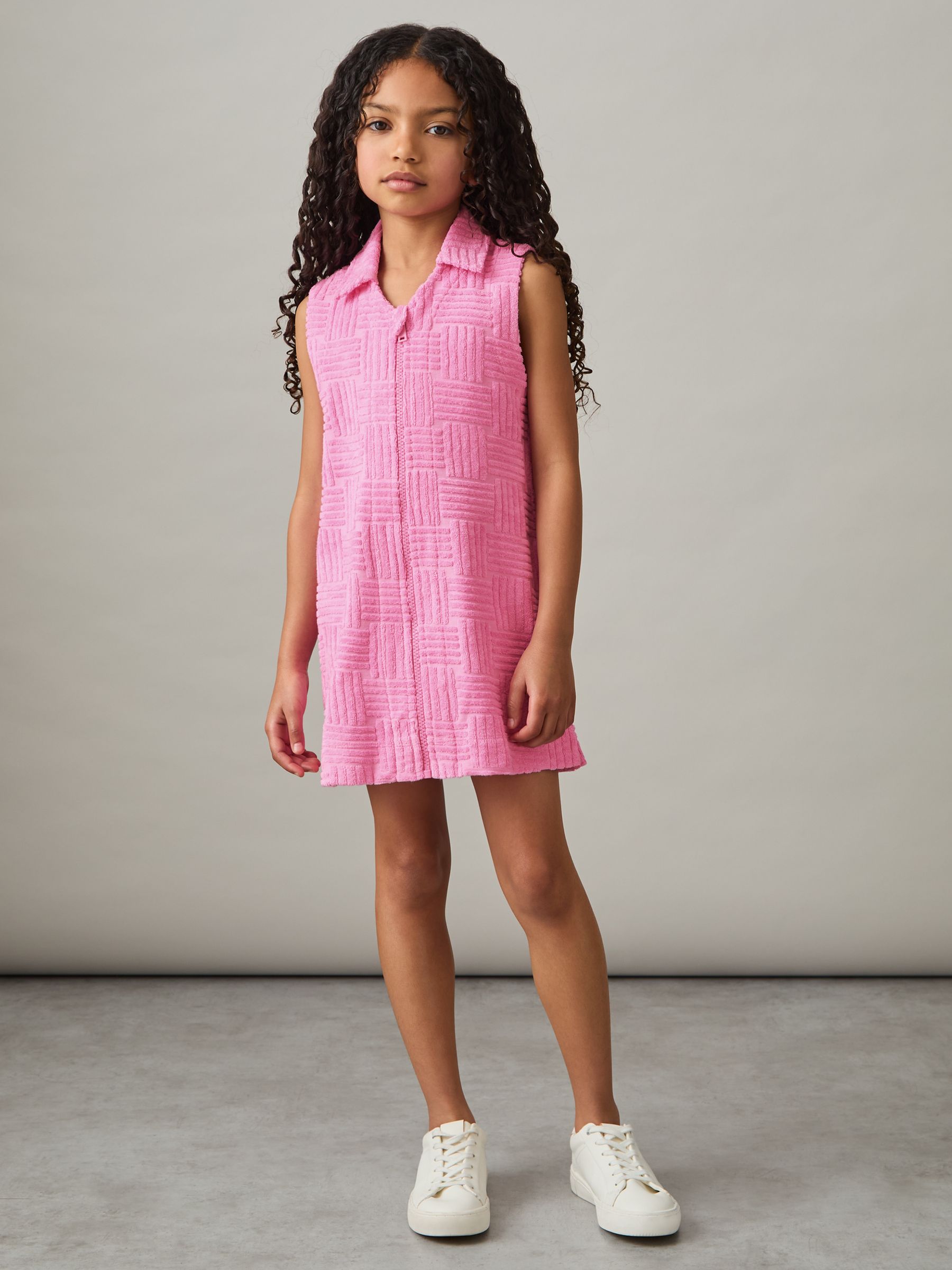 9-13 yrs Textured Towelling Zip-Through Dress in Pink
