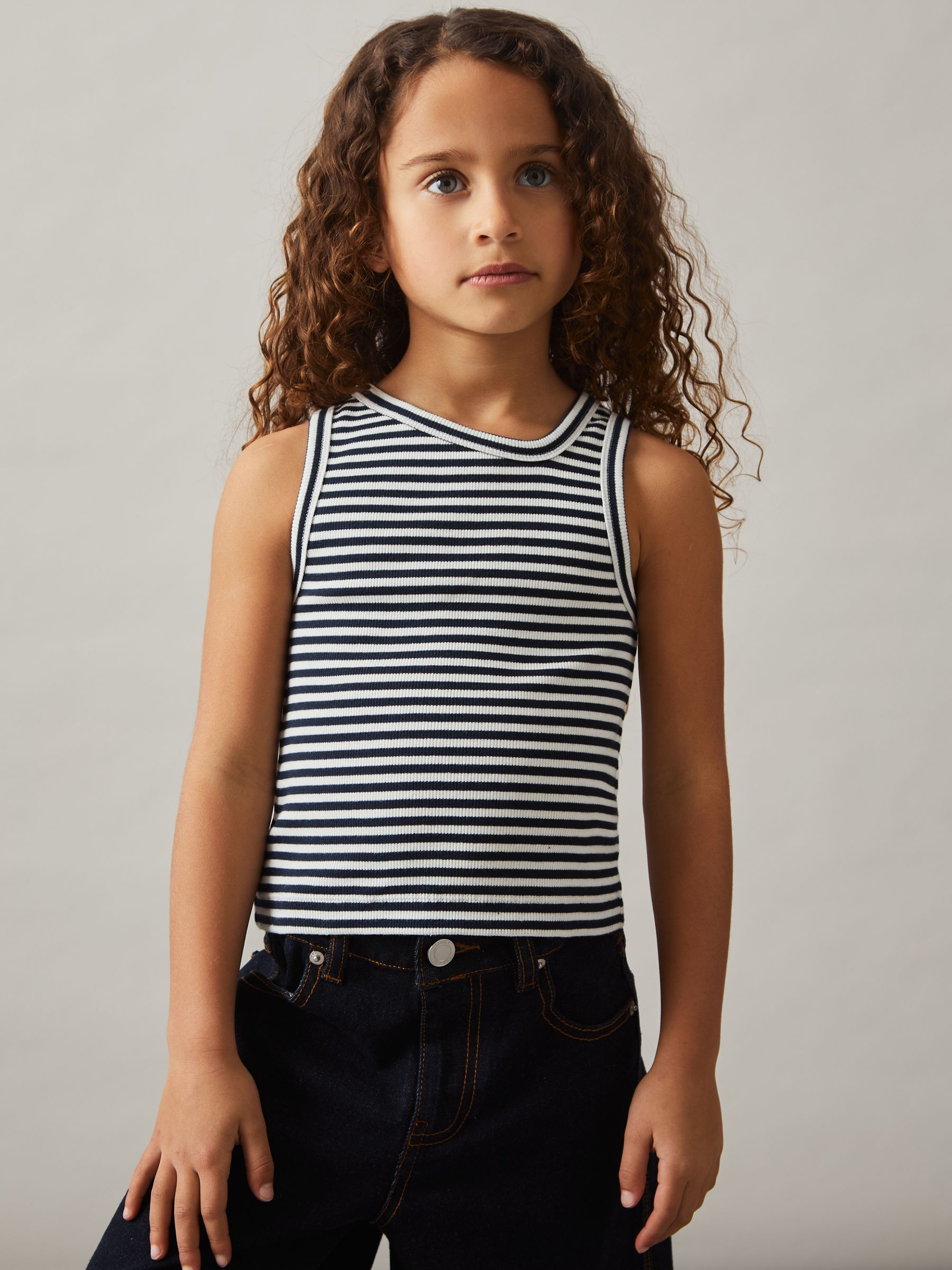 9-13 yrs Stretch-Cotton Stripe Asymmetric Vest in Navy