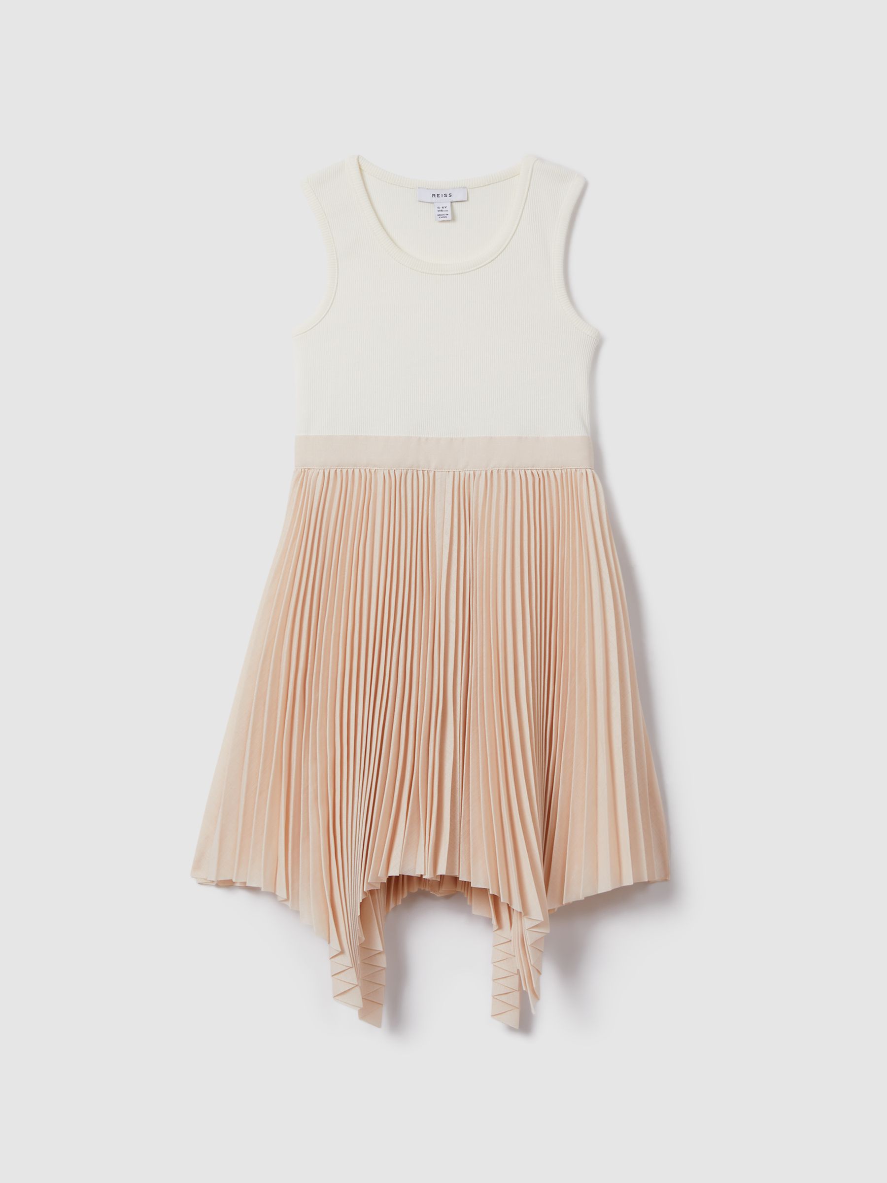 13-14 yrs Pleated Asymmetric Dress in Ecru