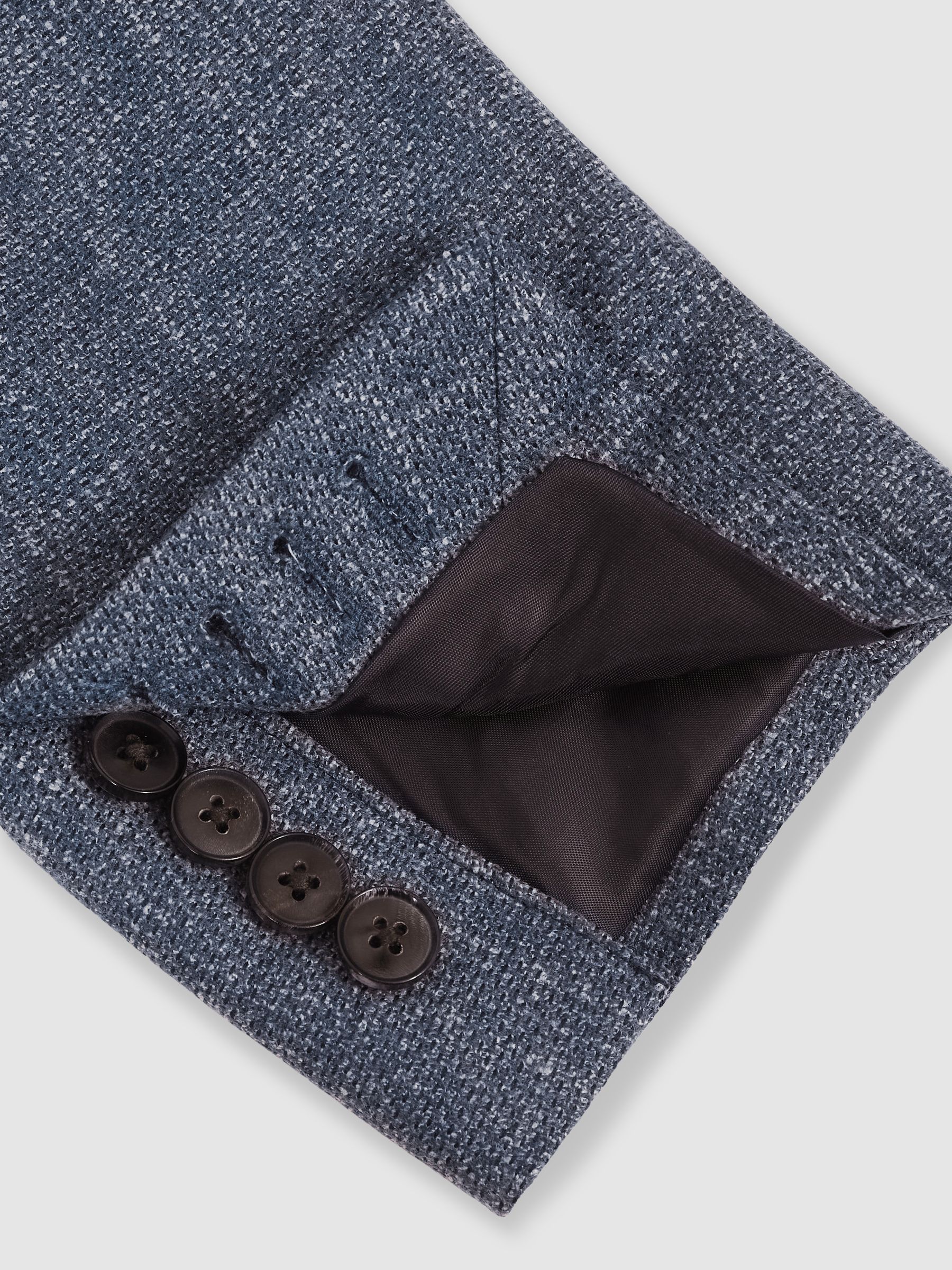 Slim-Fit Single-Breasted Wool-Blend Textured Blazer in Blue