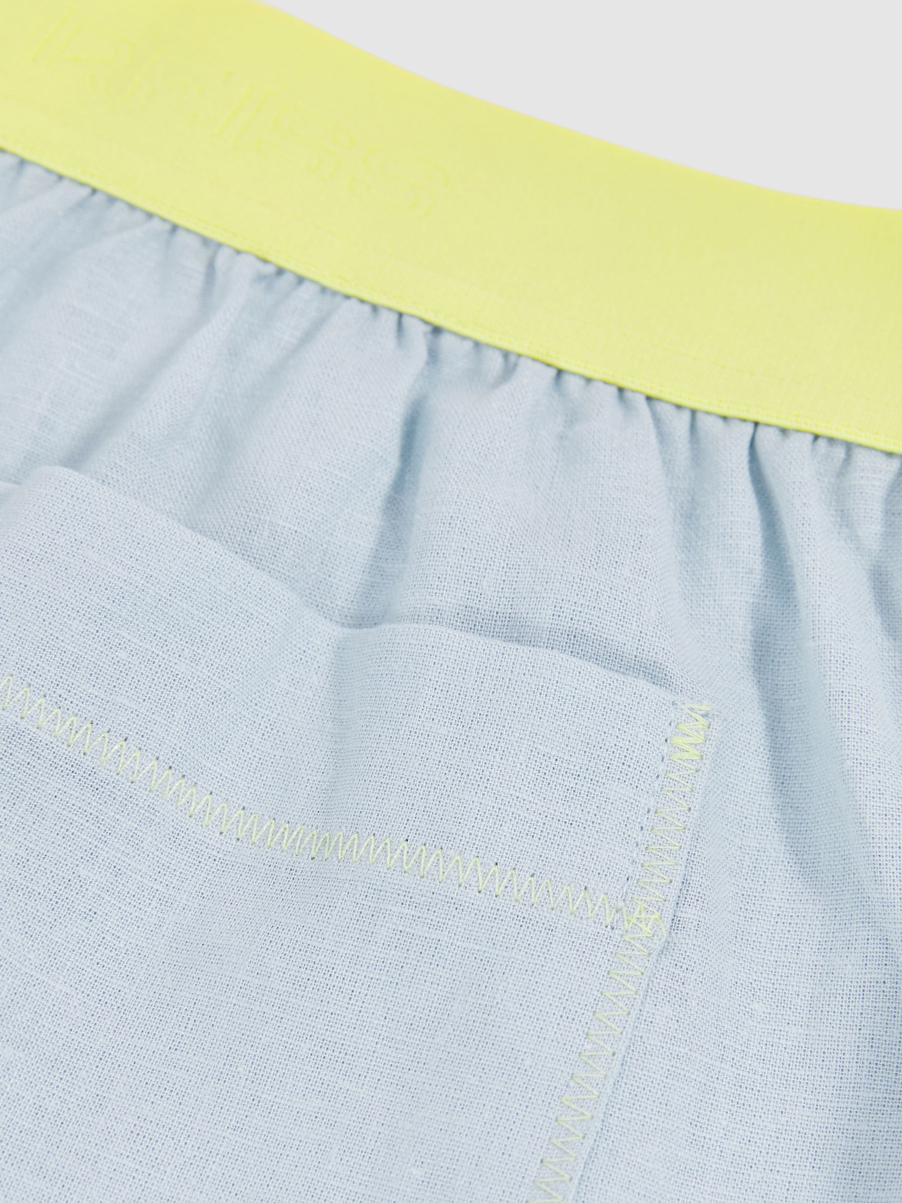 Linen-Blend Contrast-Waist Boxer Shorts in Blue
