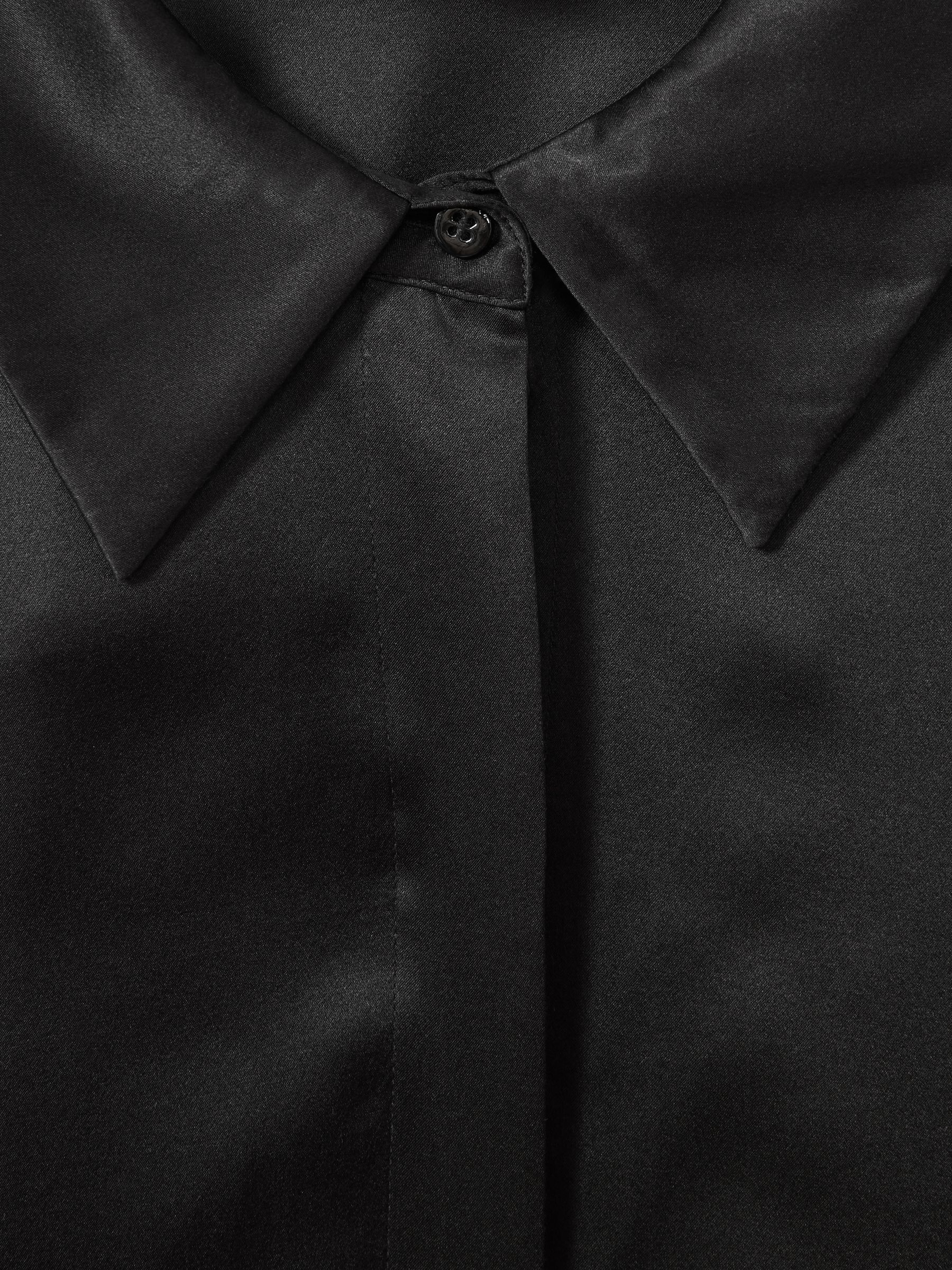 Silk Double-Cuff Button-Through Shirt in Black