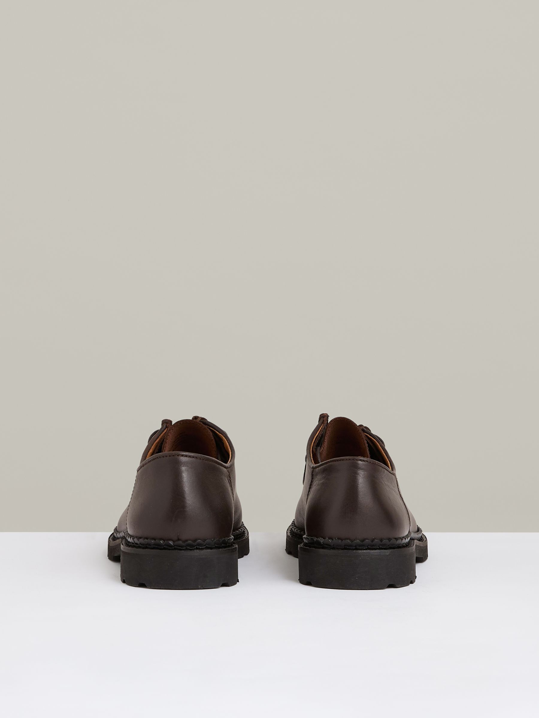 Leather Moccasin-Toe Lace-Up Shoes in Dark Brown