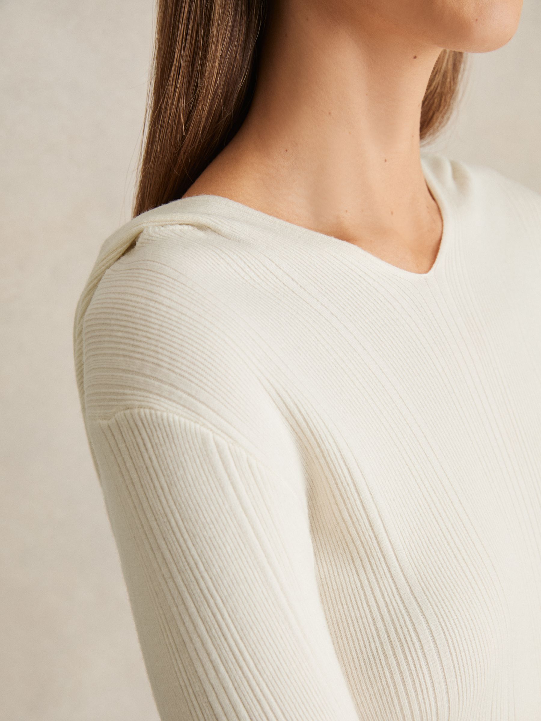 Wool-Blend Rib-Knit Hooded Jumper in Cream