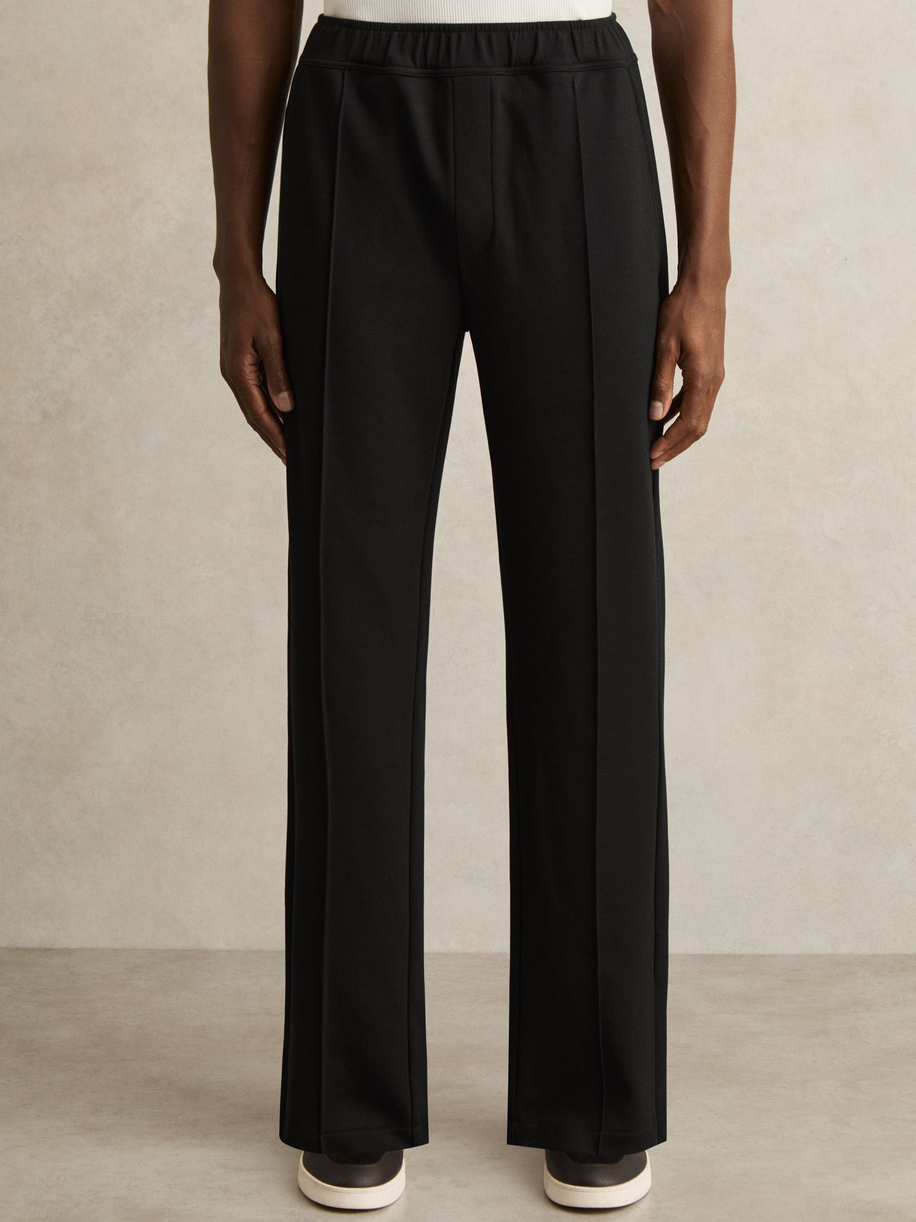 Interlock Straight Leg Drawstring Trousers in Black
