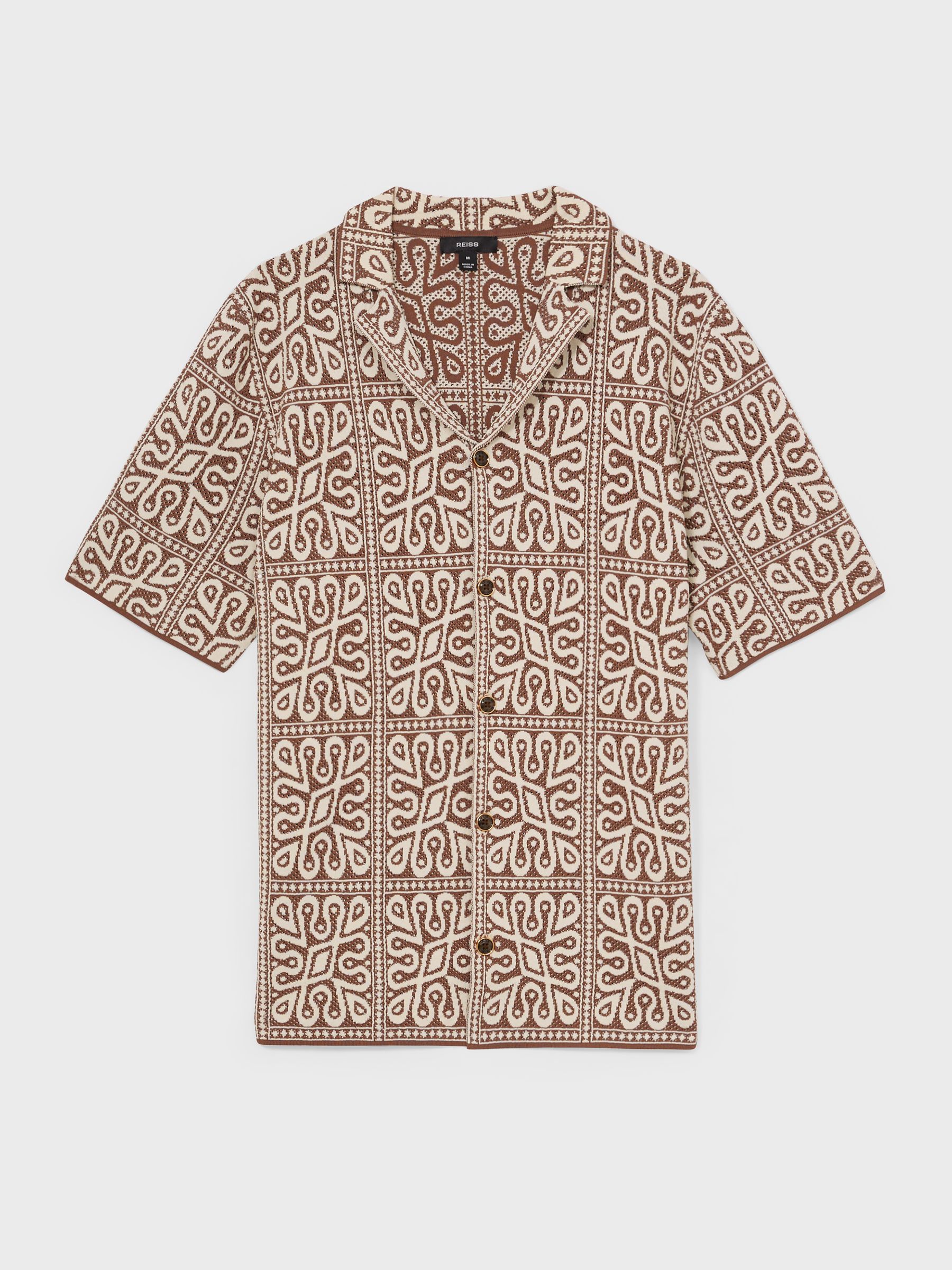 Tile Pattern Knit Shirt in Brown/White