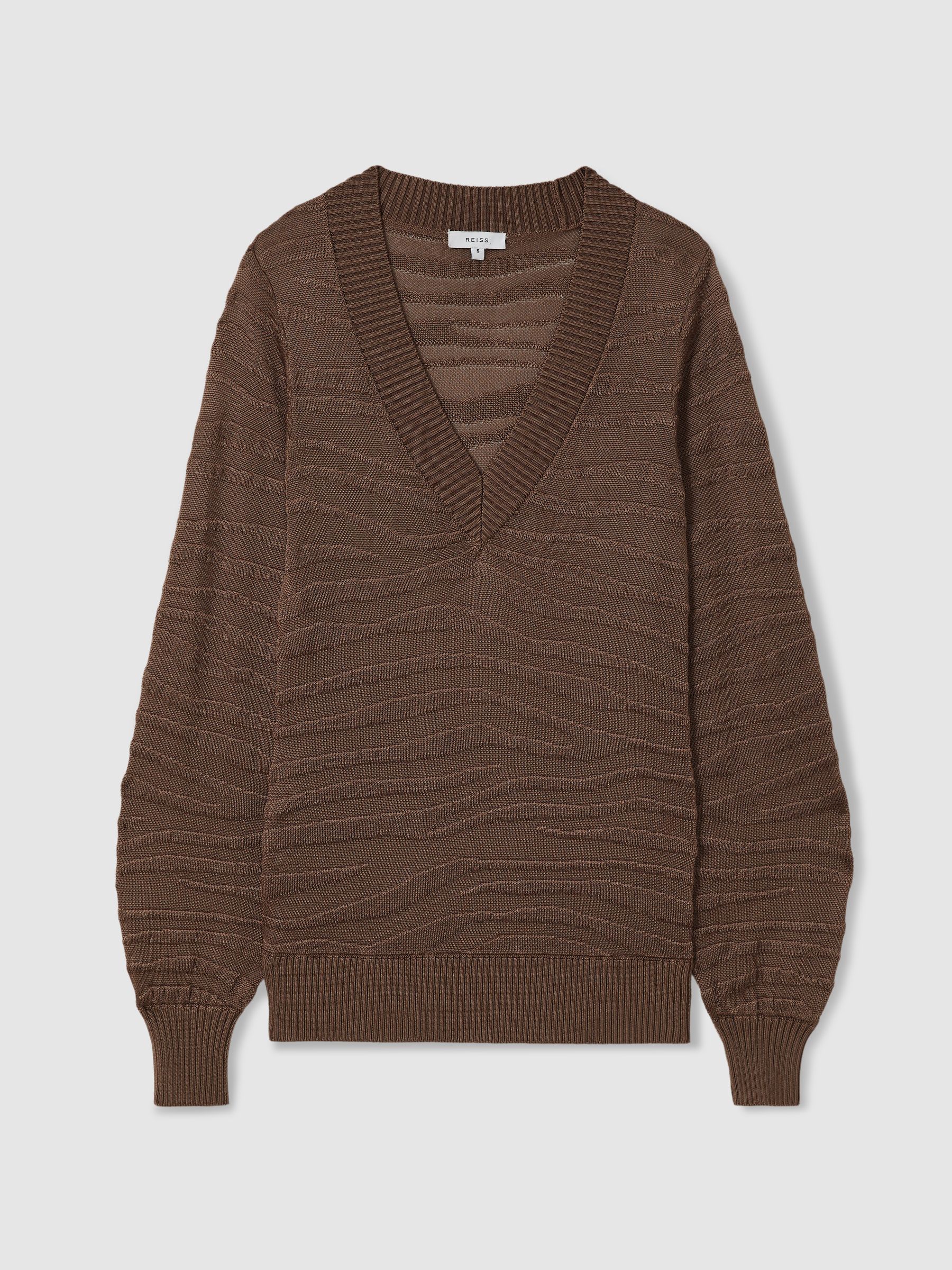 Striped V-Neck Jumper in Mink