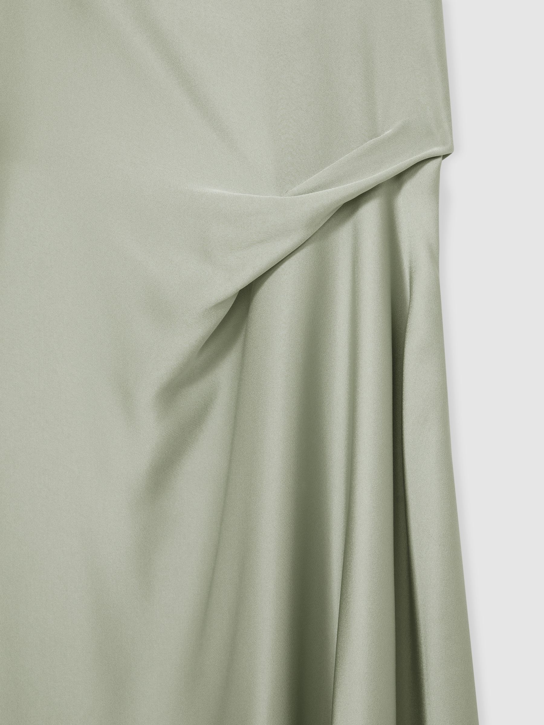 Satin Drape-Detail Slip Dress in Sage
