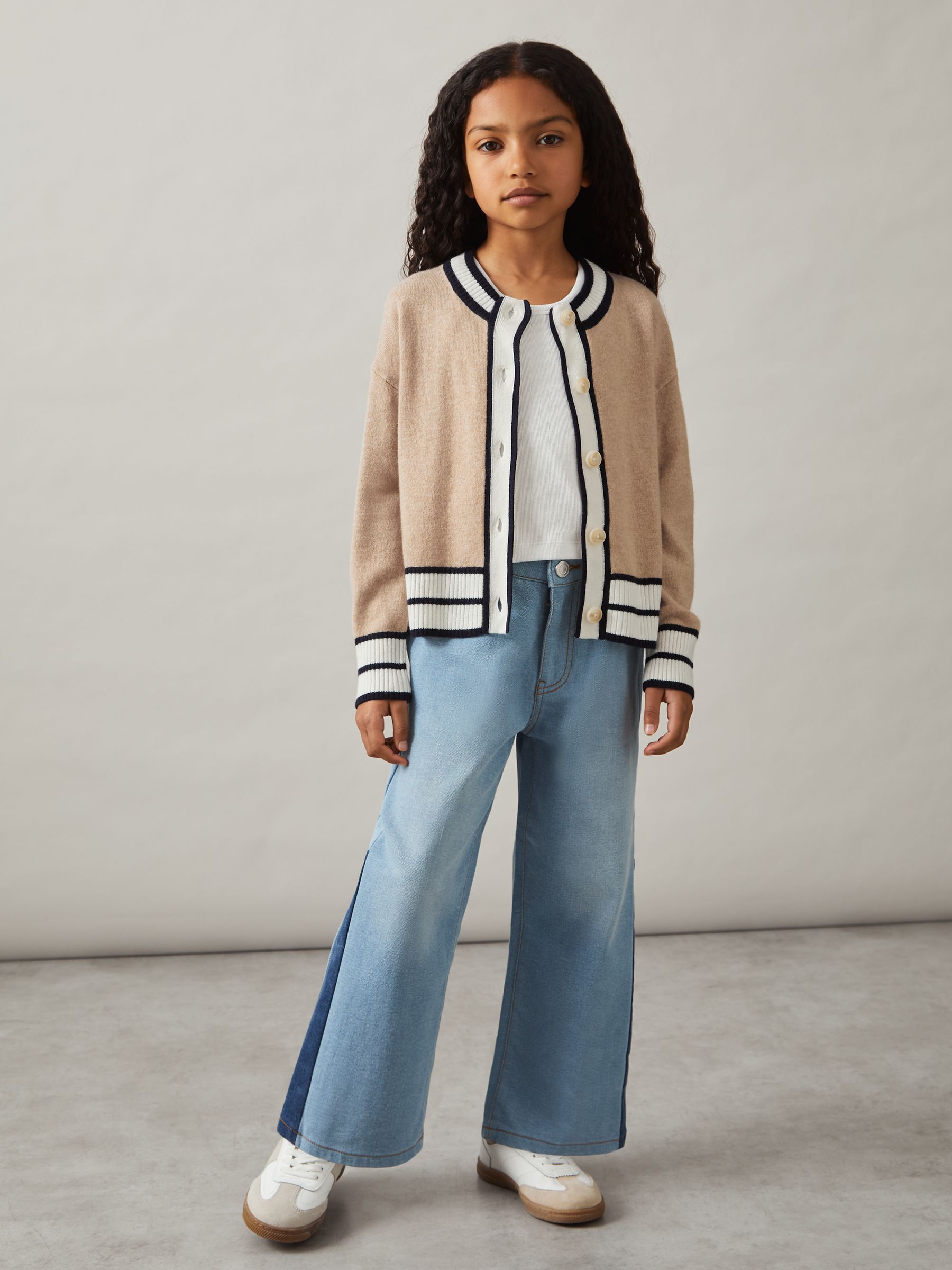 9-13 yrs Merino-Blend Varsity Cardigan With Cashmere in Camel