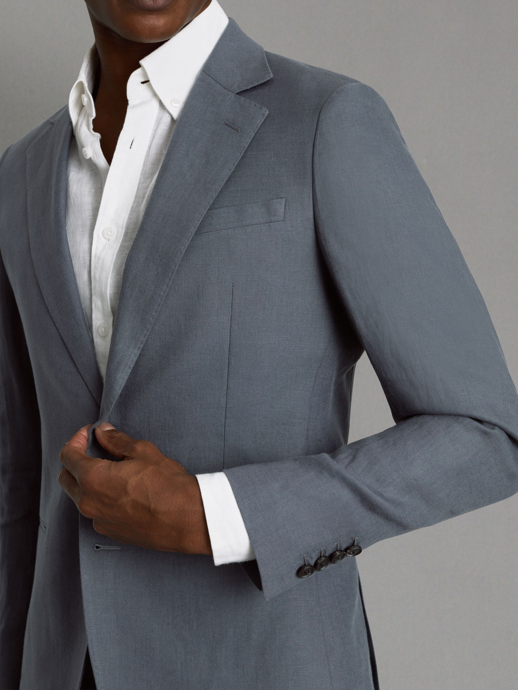Single-Breasted Linen Suit Blazer Slim Fit in Airforce Blue