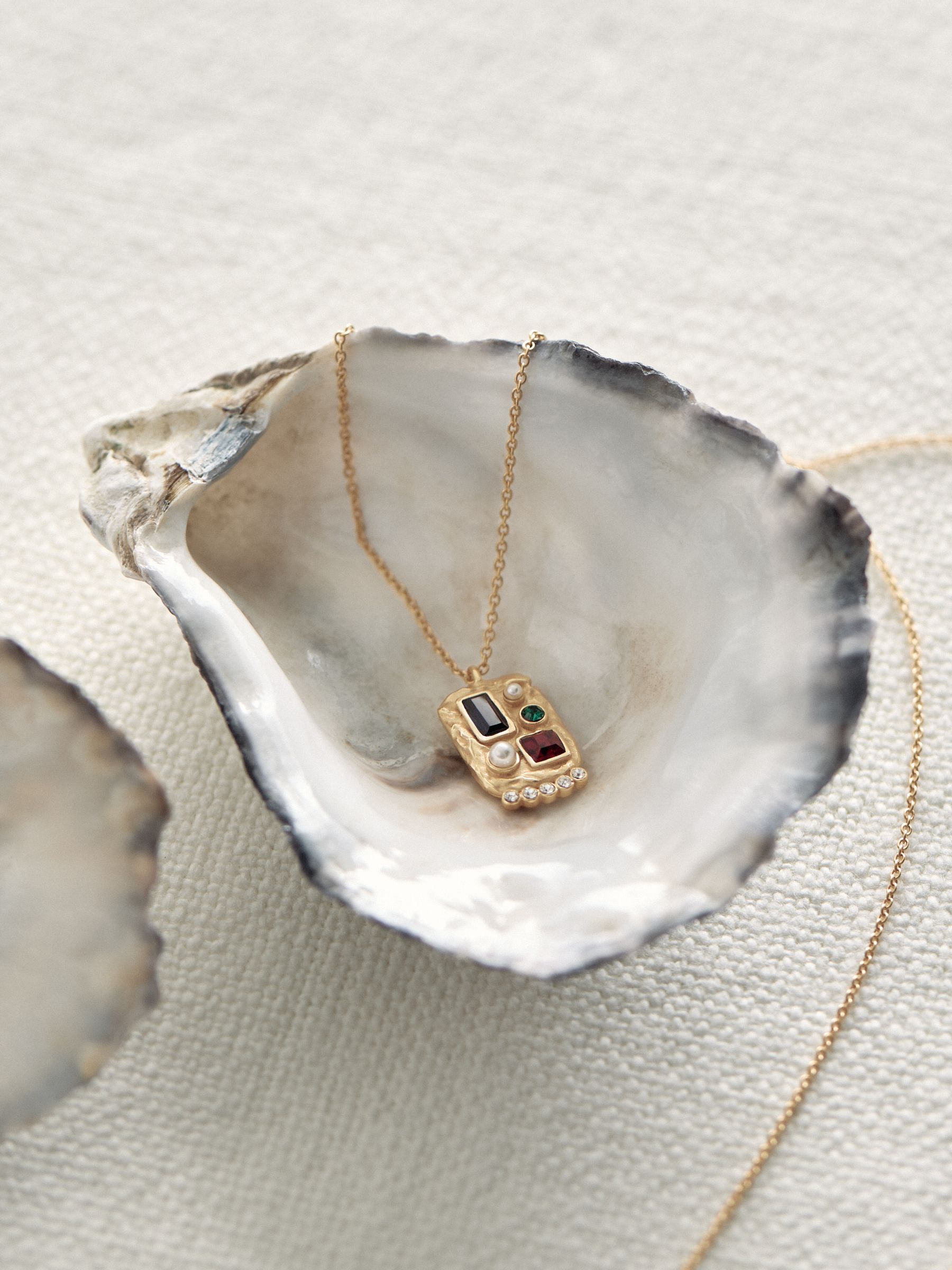 Crystal Rectangle Pendant Necklace in Gold Tone