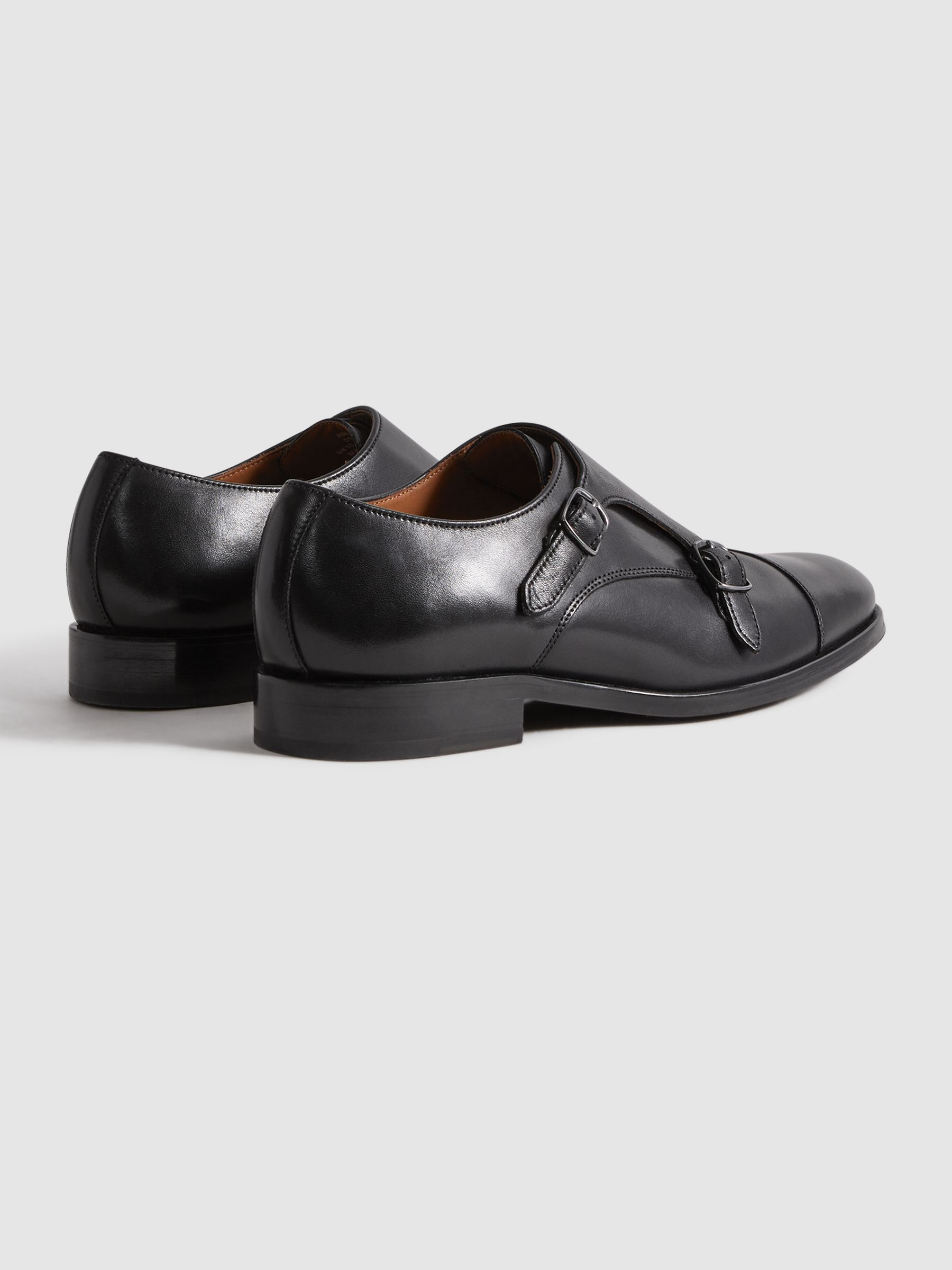 Leather Double Monk Strap Shoes in Black