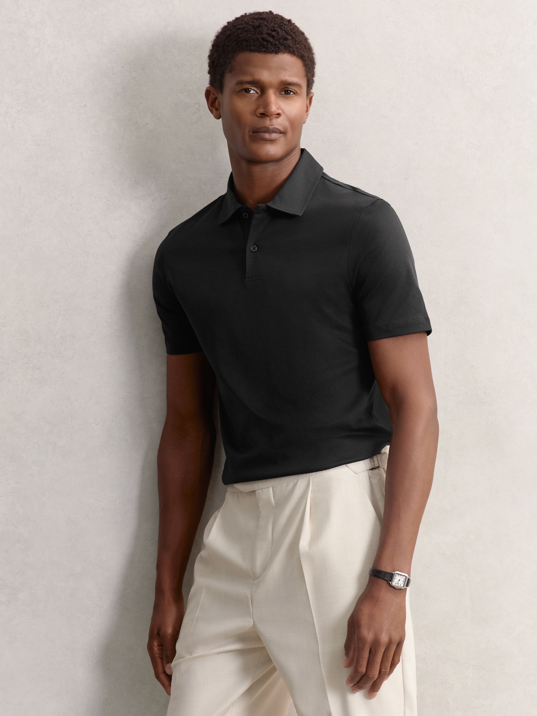 Air-Water Cotton Polo Shirt in Black