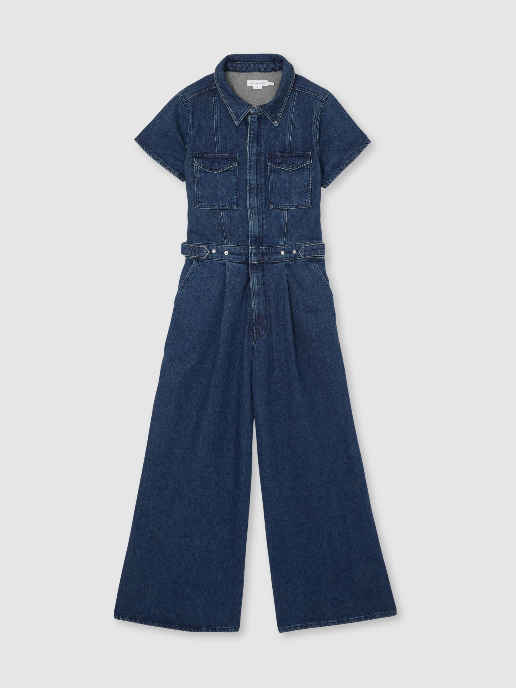Good American Wide-Leg Denim Jumpsuit in Dark Indigo