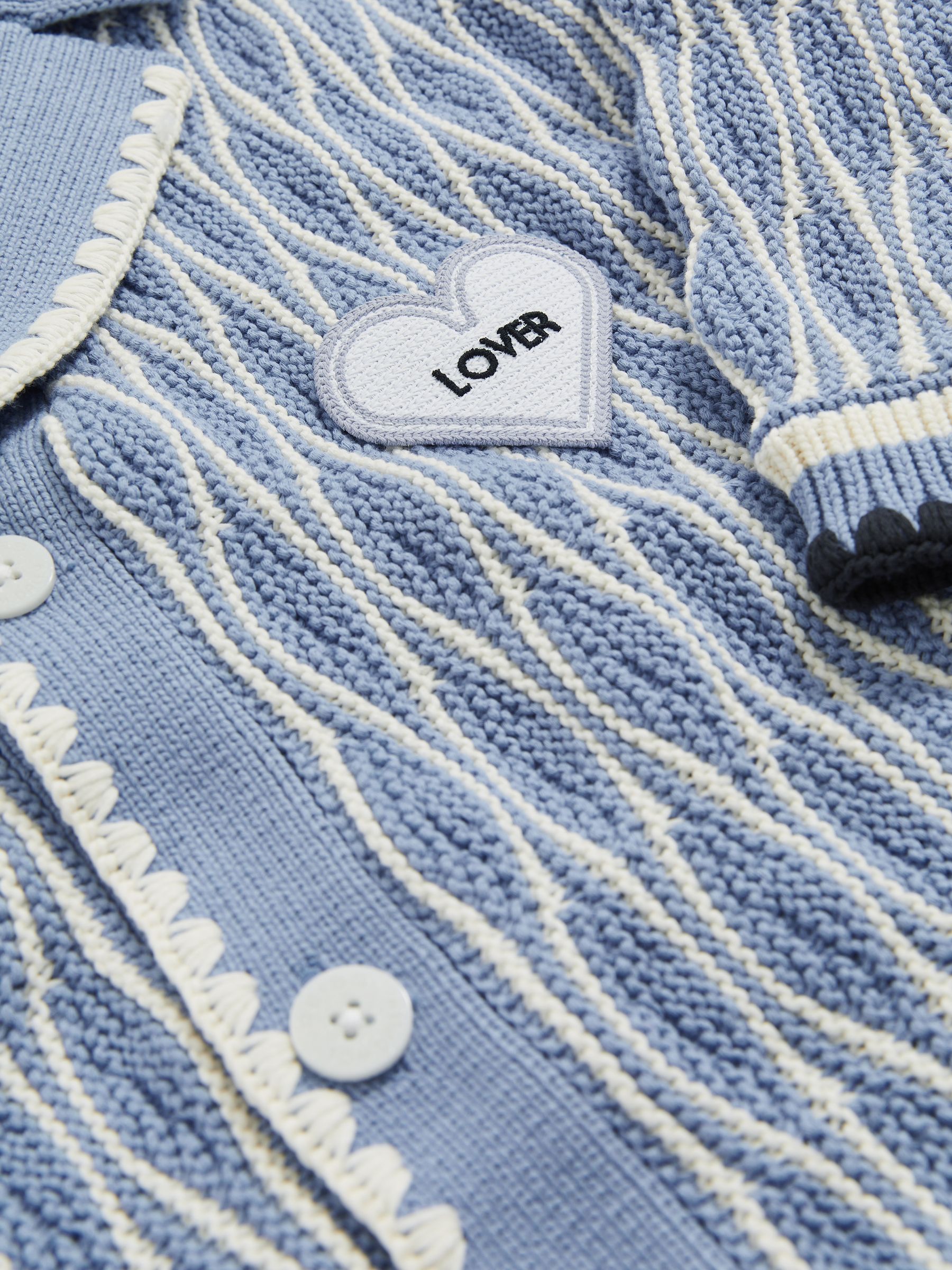 Tom Daley Wave-Knit Shirt in Soft Blue/White