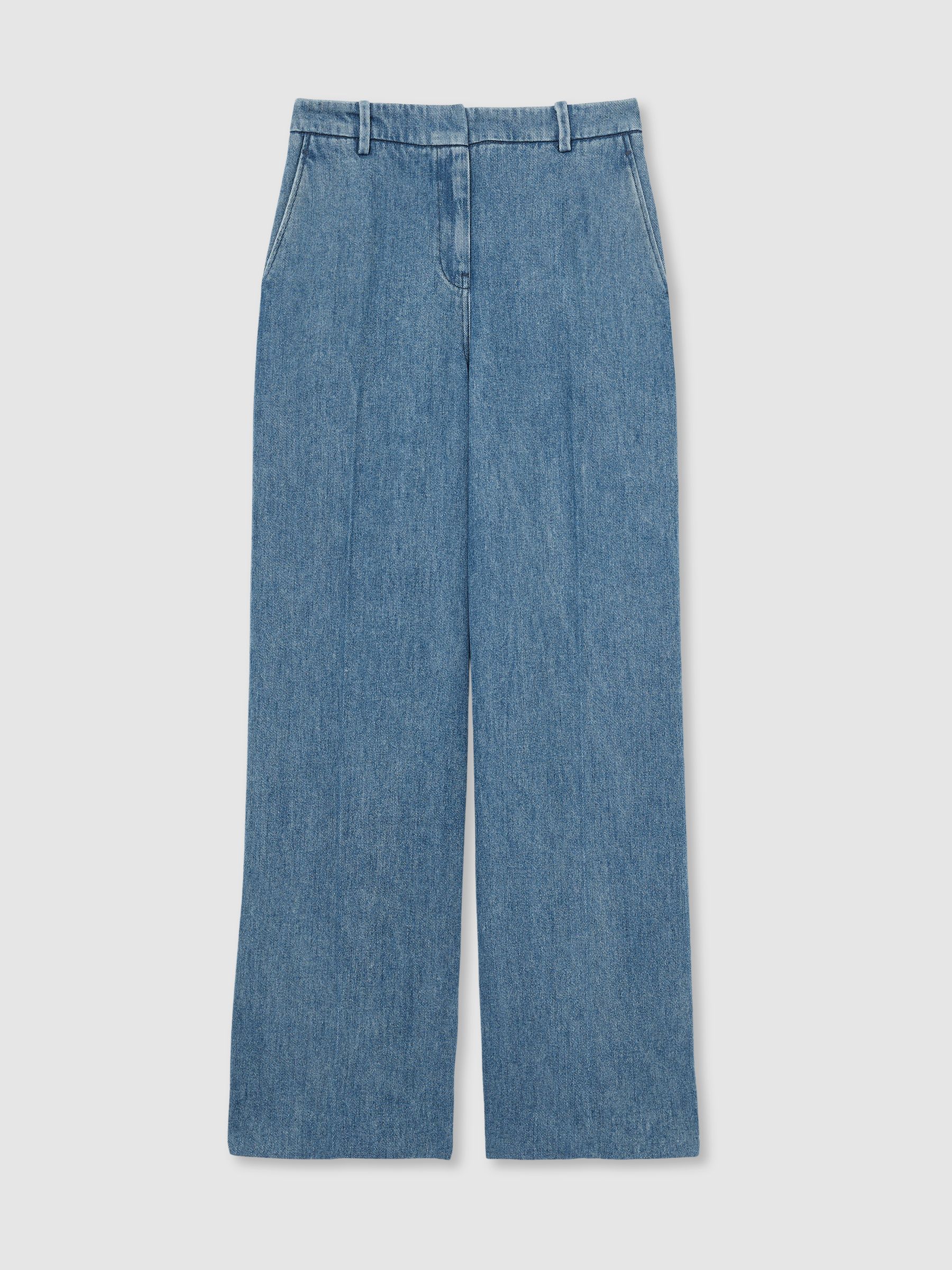 Denim-Look Wide-Leg Trousers in Mid Blue