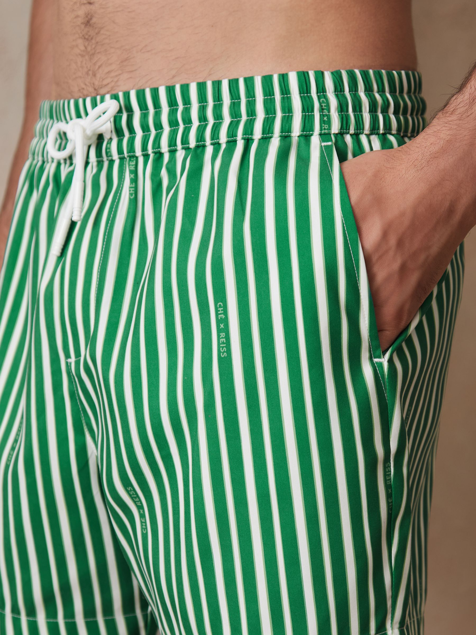 Reiss | Ché Stripe Swim Shorts in Green/White