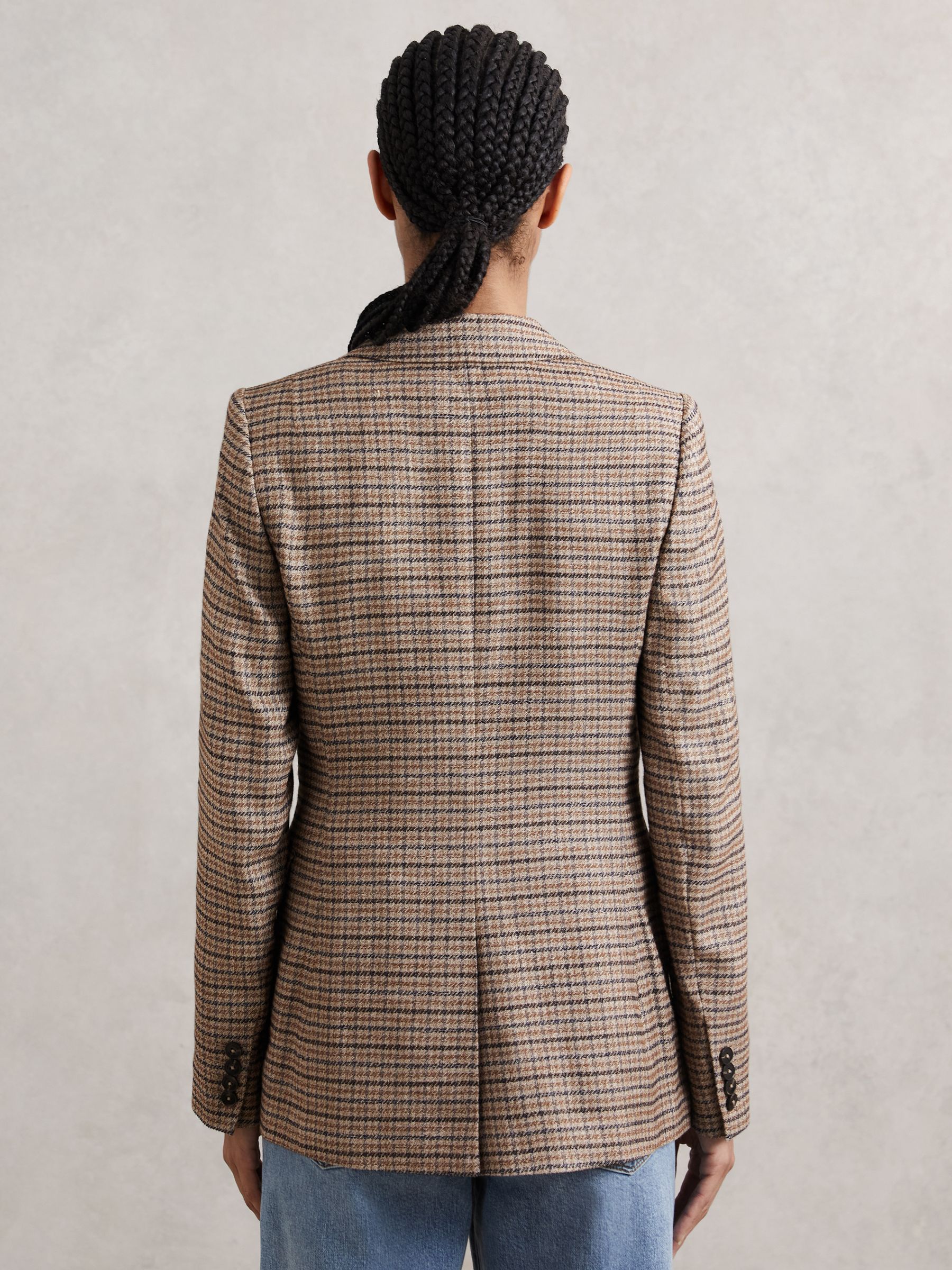 Single-Breasted Check Suit Blazer With Linen in Neutral Check