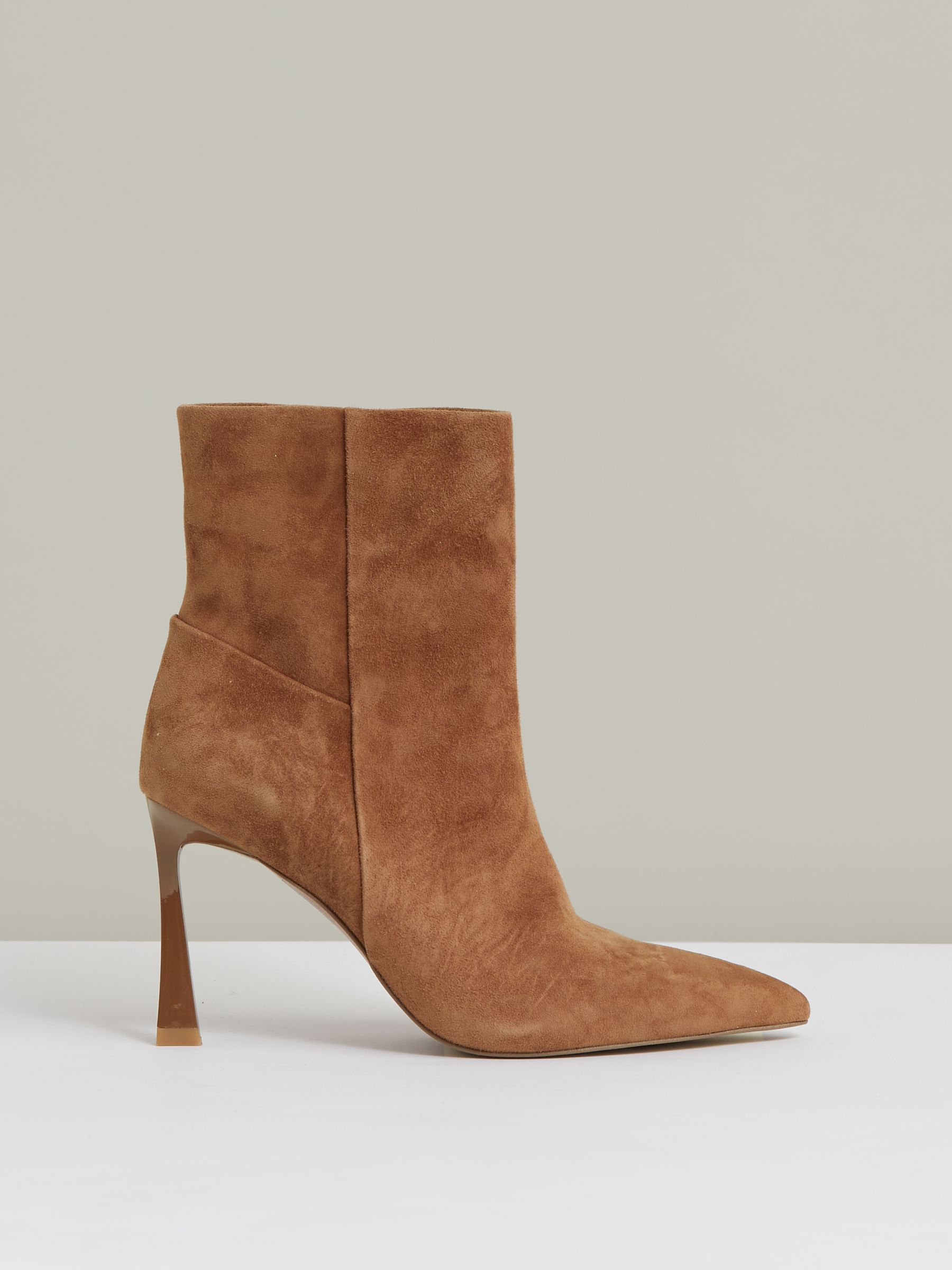 Suede High Heeled Ankle Boots in Tan