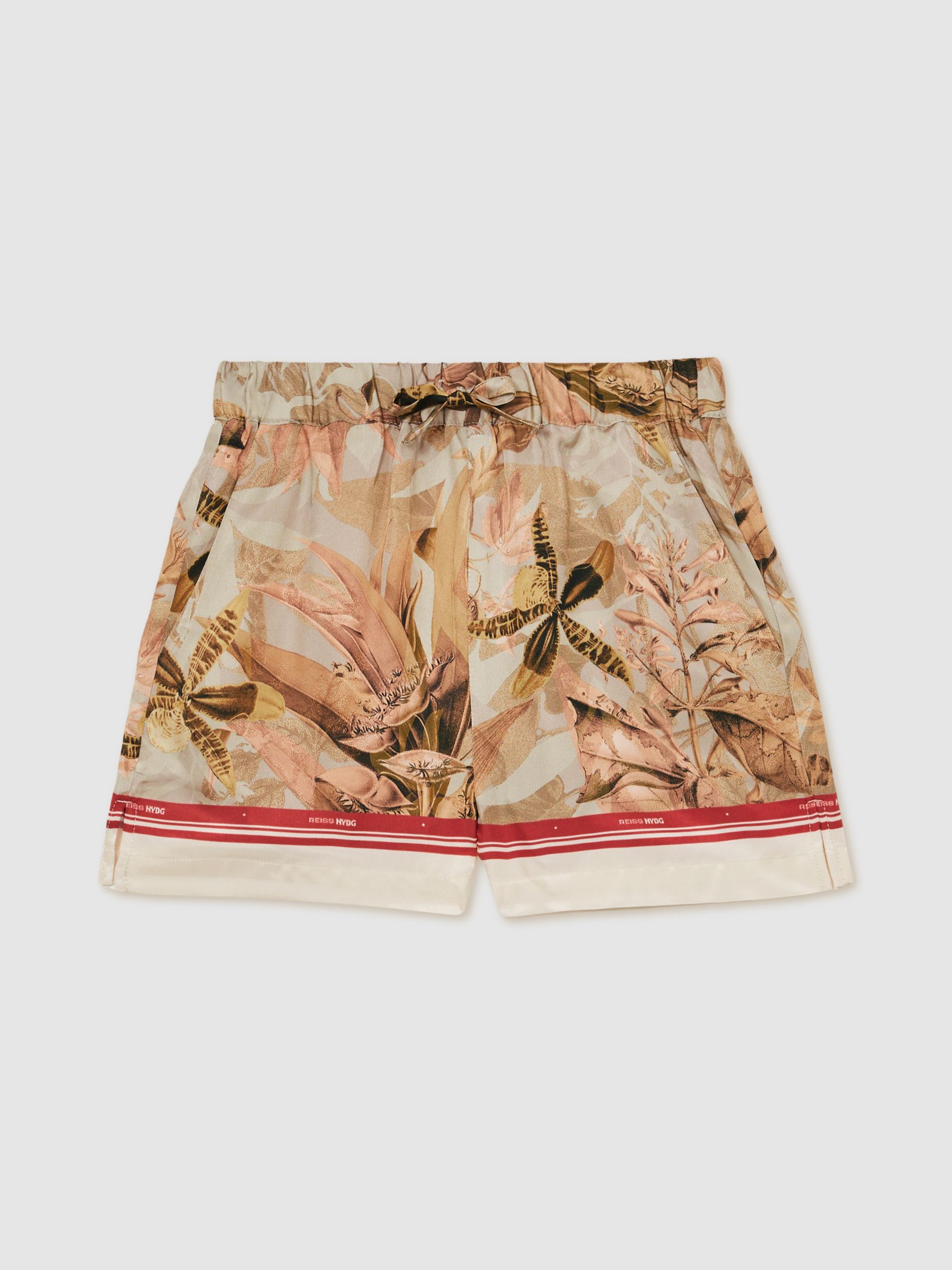 9-13 yrs Reiss | NYBG Satin Floral-Print Shorts in Khaki