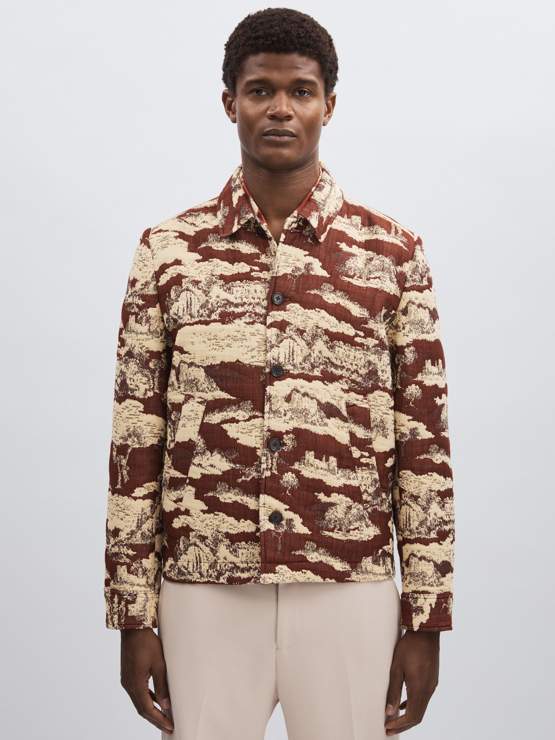 Les Deux Woven Ruins Overshirt in Red/Cream