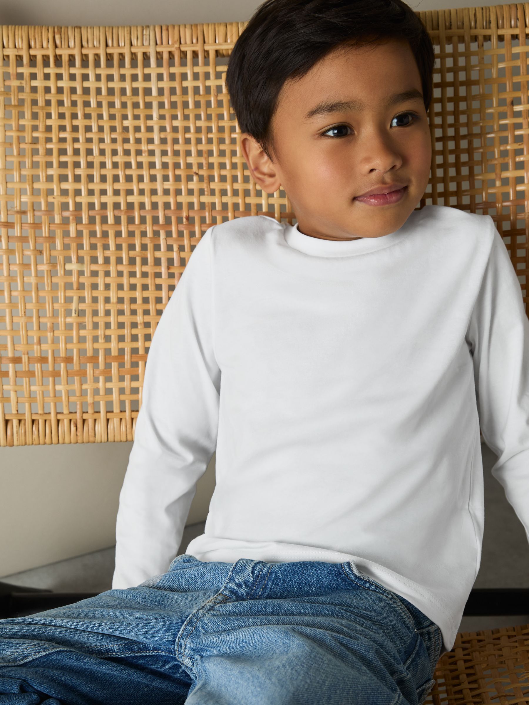 9-13 yrs Cotton Jersey Long Sleeve T-Shirts 3 Pack in White