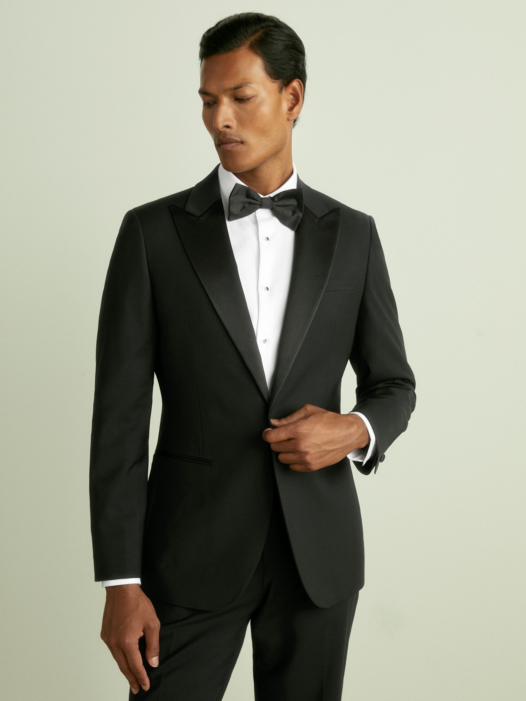 Regular Fit Single Breasted Tuxedo Jacket in Black