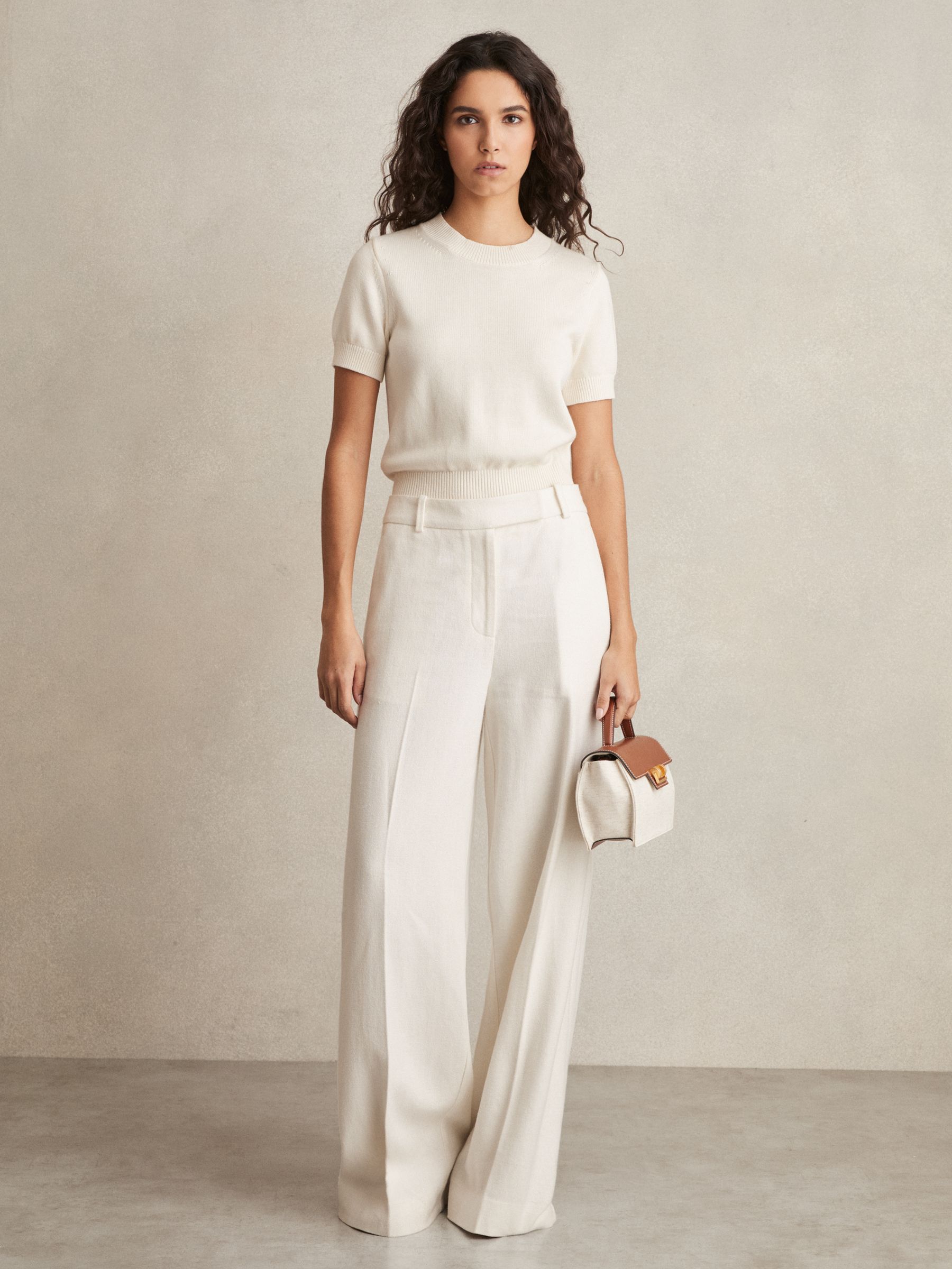Linen-Blend Wide-Leg Trousers in White