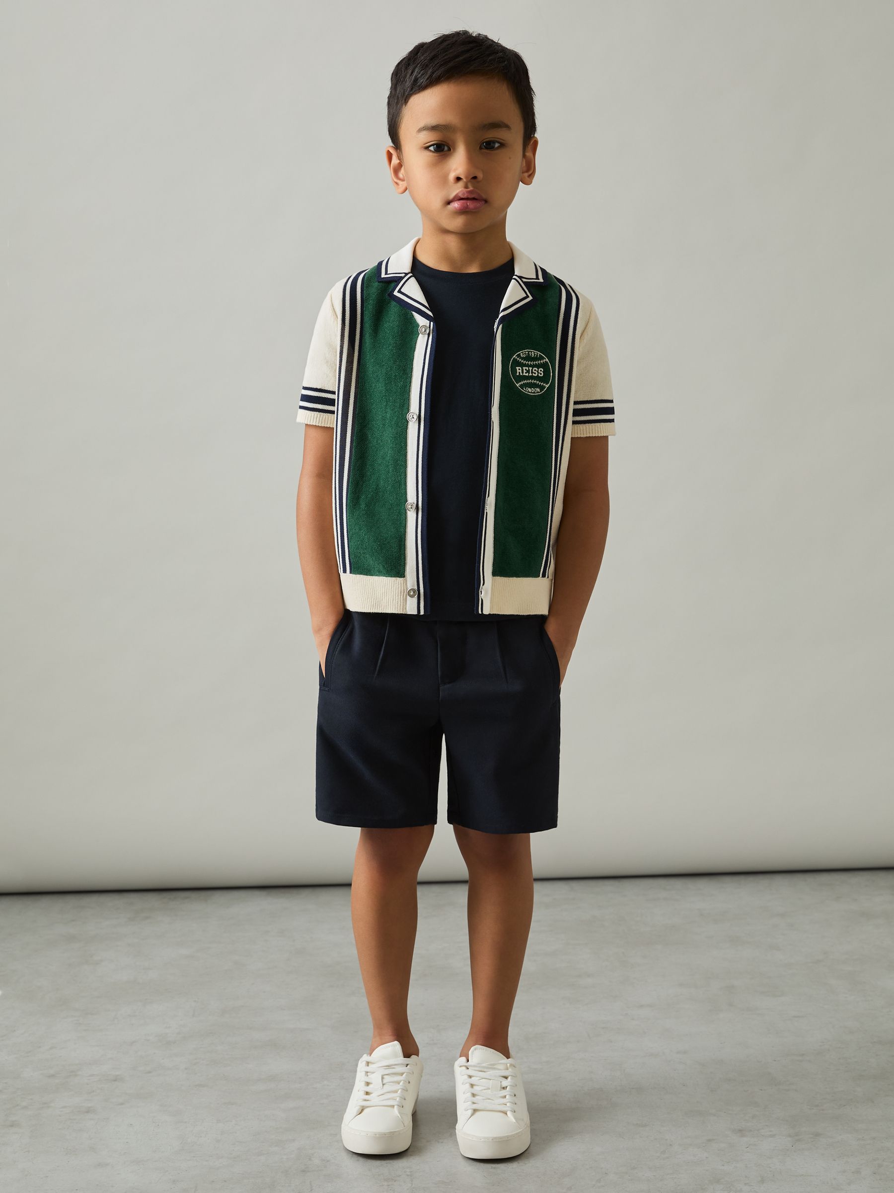 9-13 yrs Cotton Colour-Block Varsity Shirt in Green/Off White