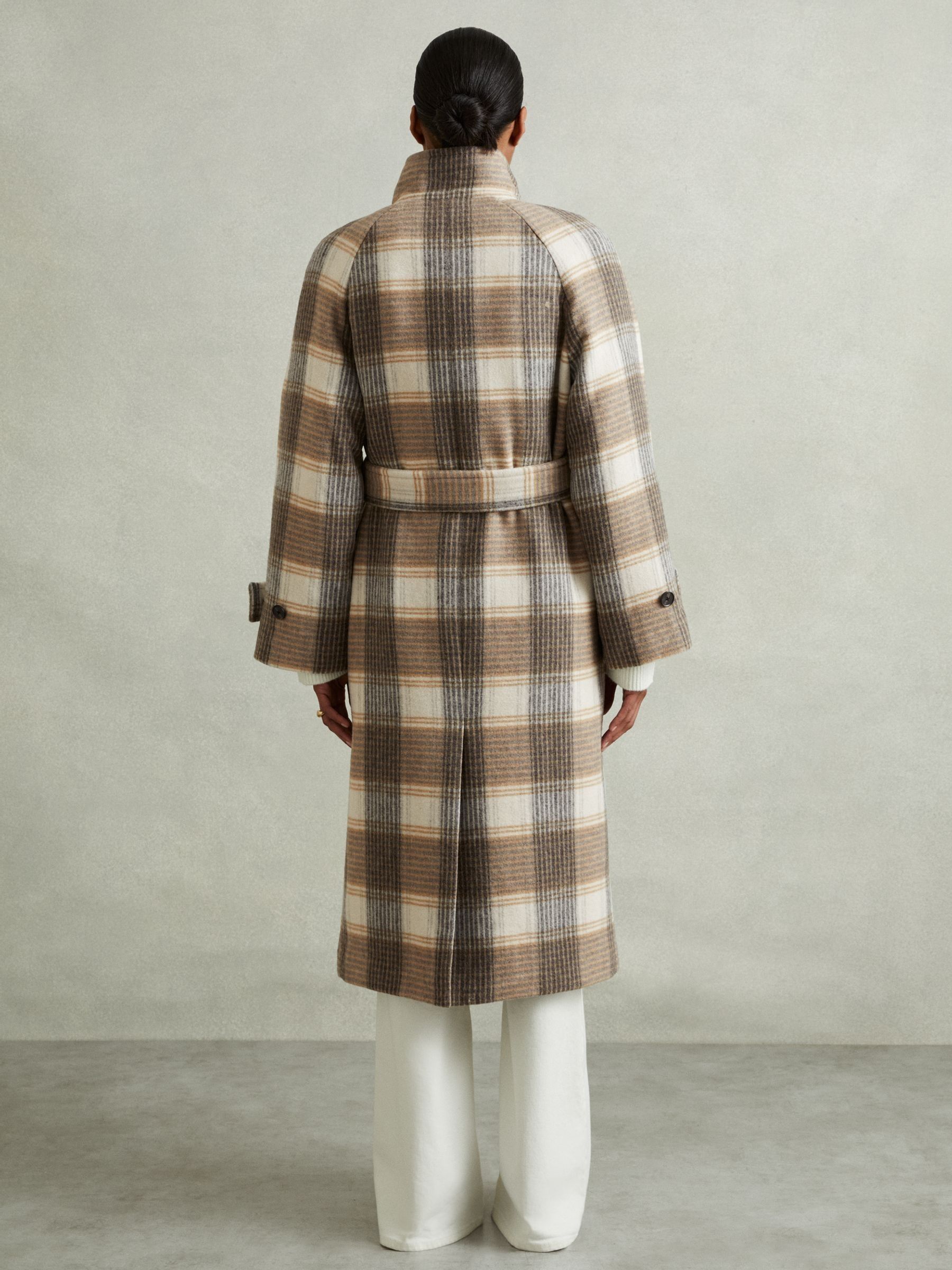 Wool Blend Check Double Breasted Coat in Neutral Check