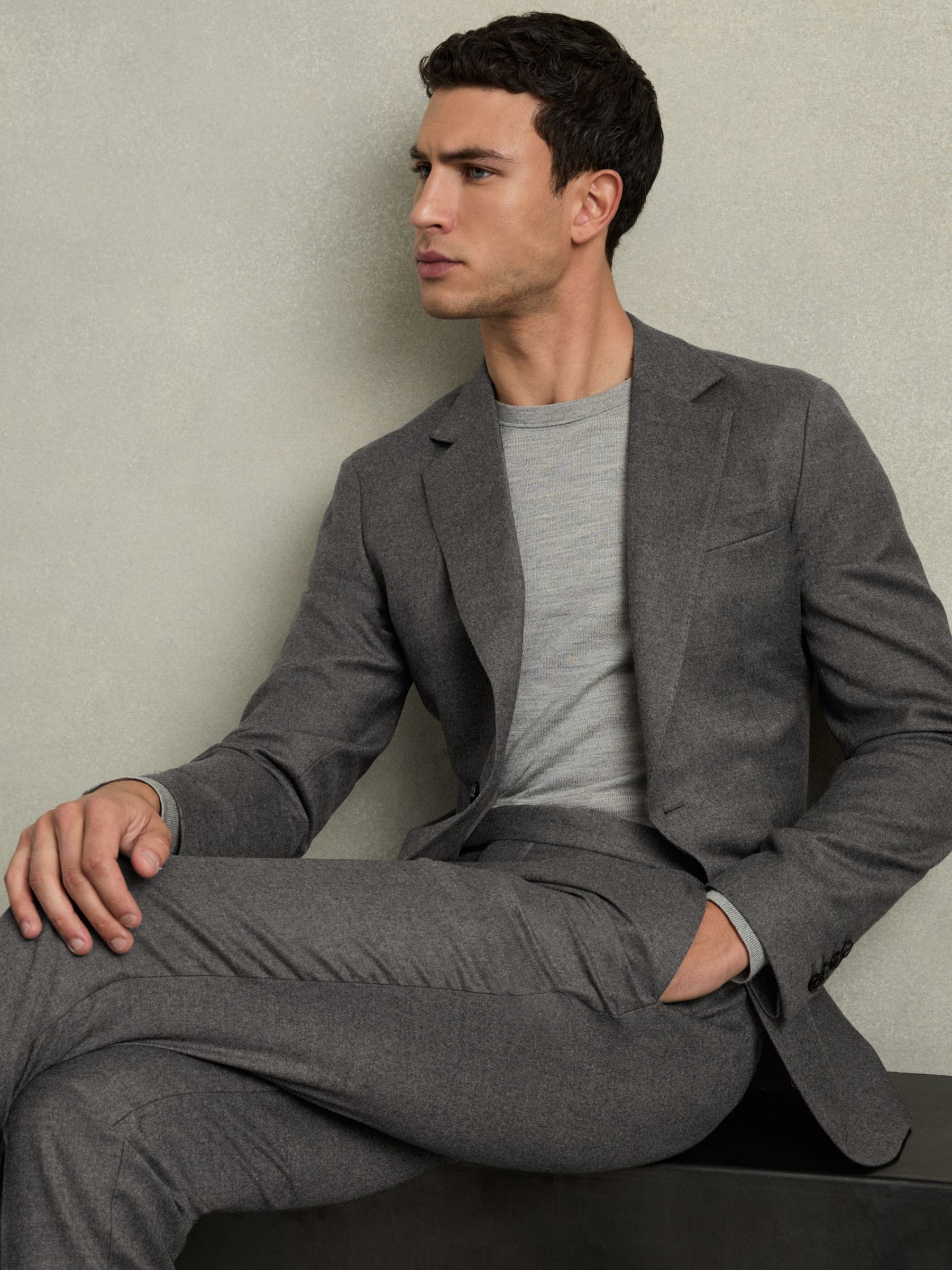 Slim-Fit Wool-Blend Suit Blazer in Grey Melange