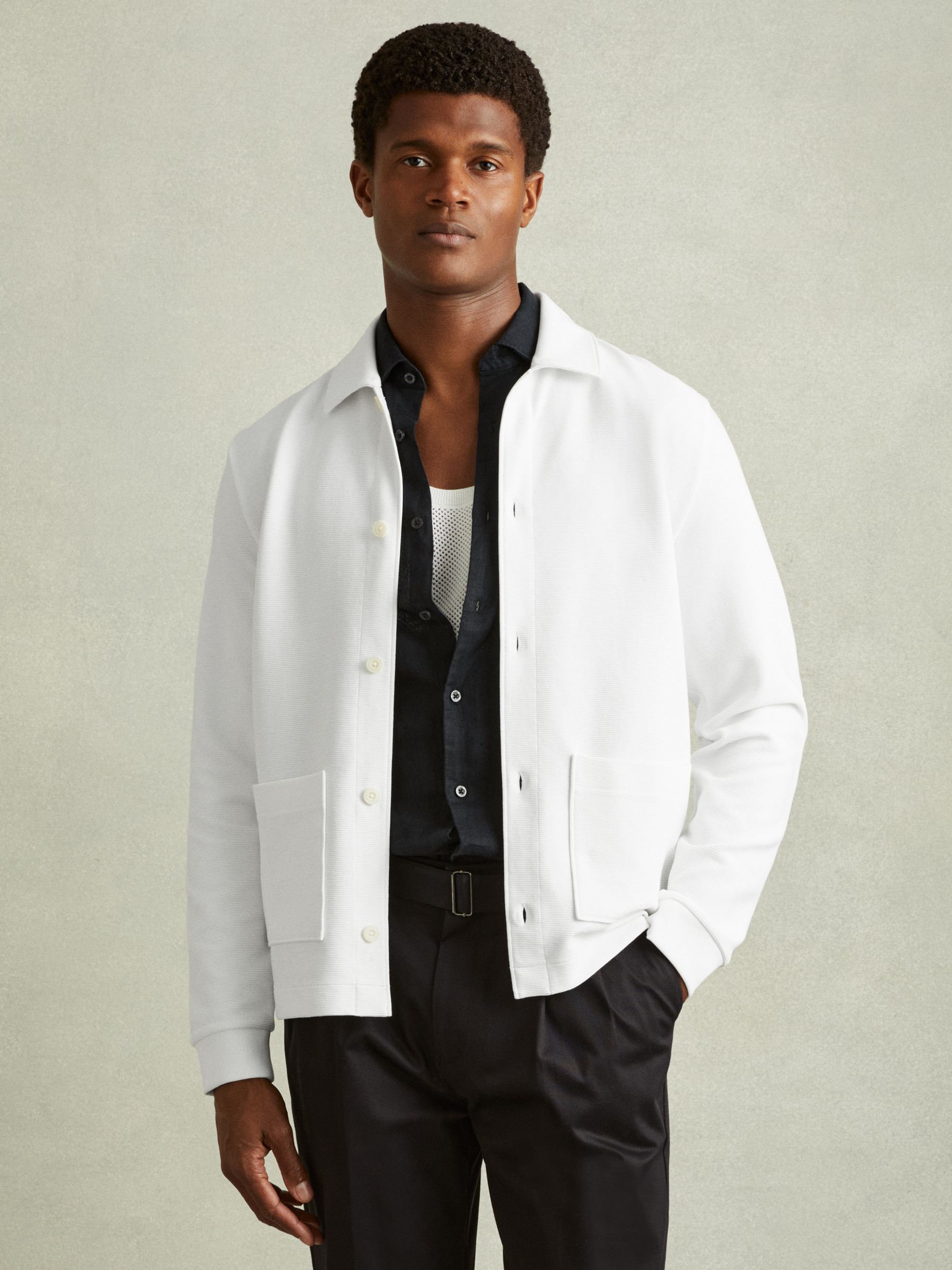 Flippo Off White Ribbed Cotton Blend Knitted Overshirt