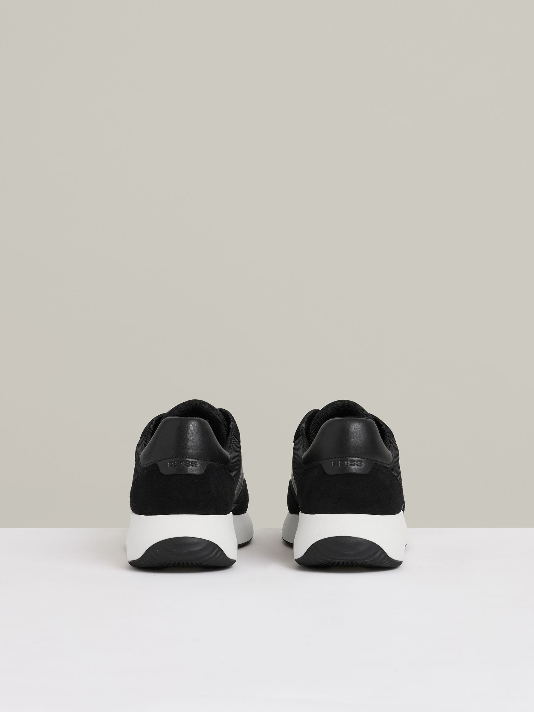 Leather Suede Running Trainers in Black/White