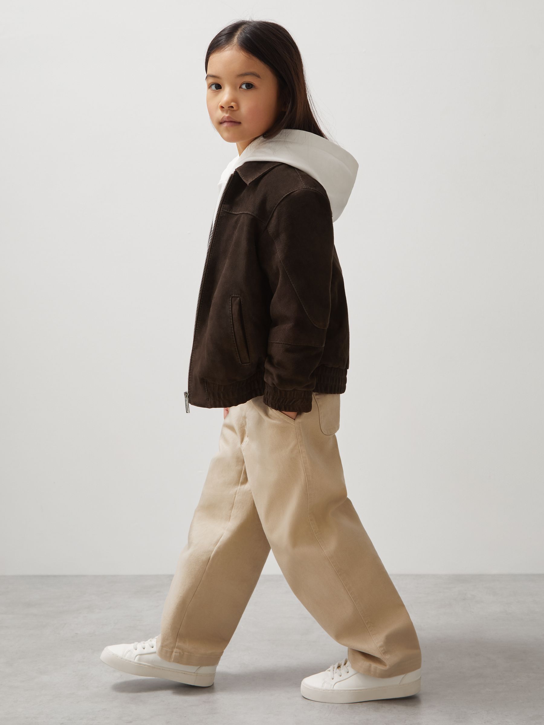 9-13 yrs Unisex Fit McLaren F1 Team Suede Bomber Jacket in Distressed Brown