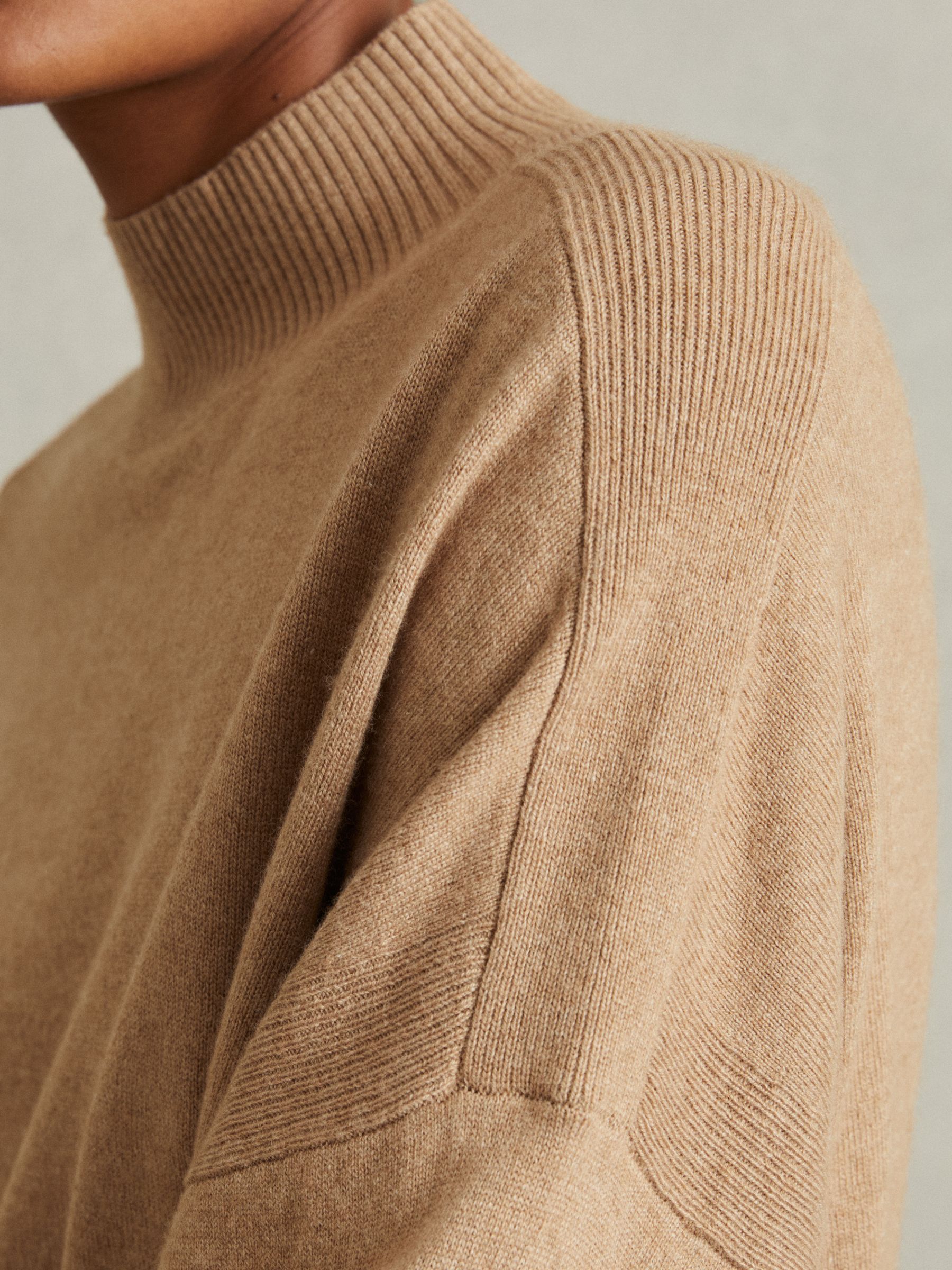 Wool Blend Funnel Neck Jumper in Camel