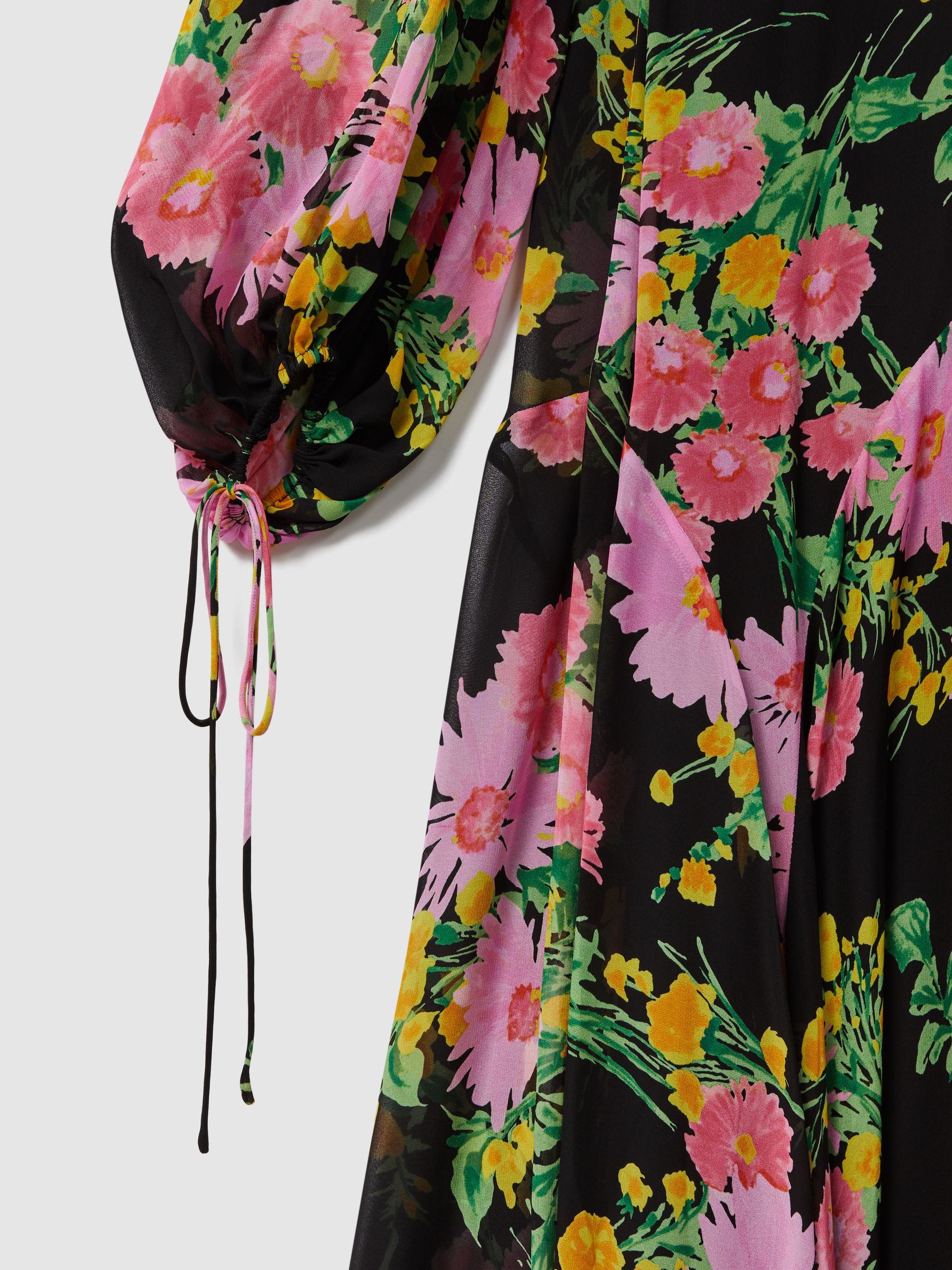 Florere Sheer Asymmetric Midi Dress in Pink/Black