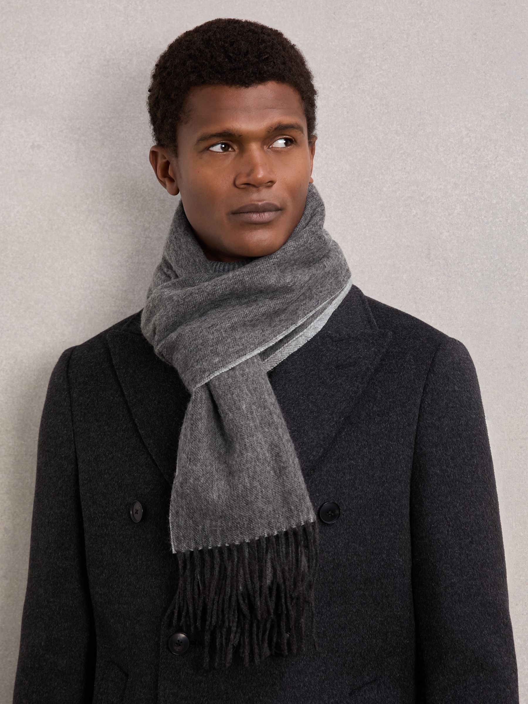 Cashmere Blend Scarf in Mid Grey Melange/Light Grey