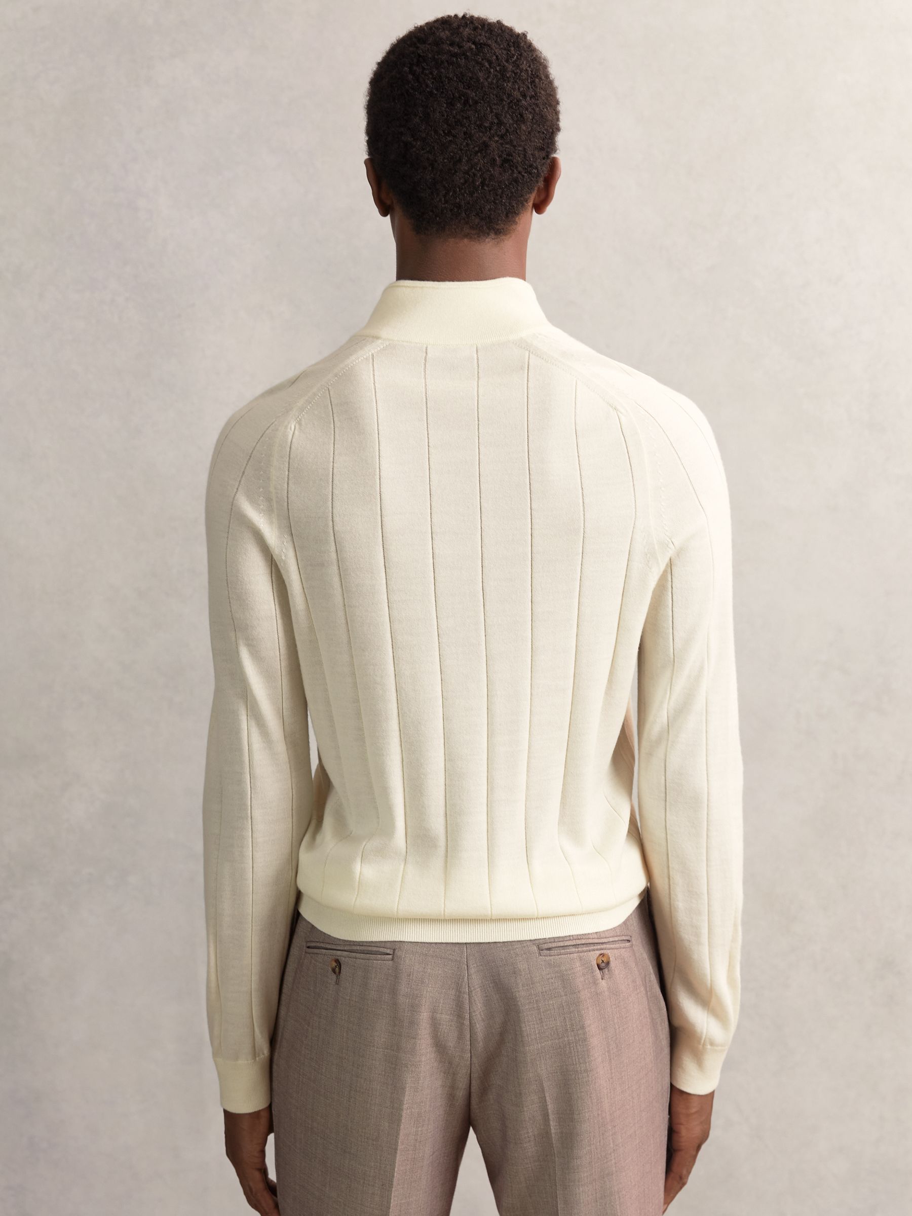 Merino Wool Wide-Rib Half-Zip Jumper in Bianco
