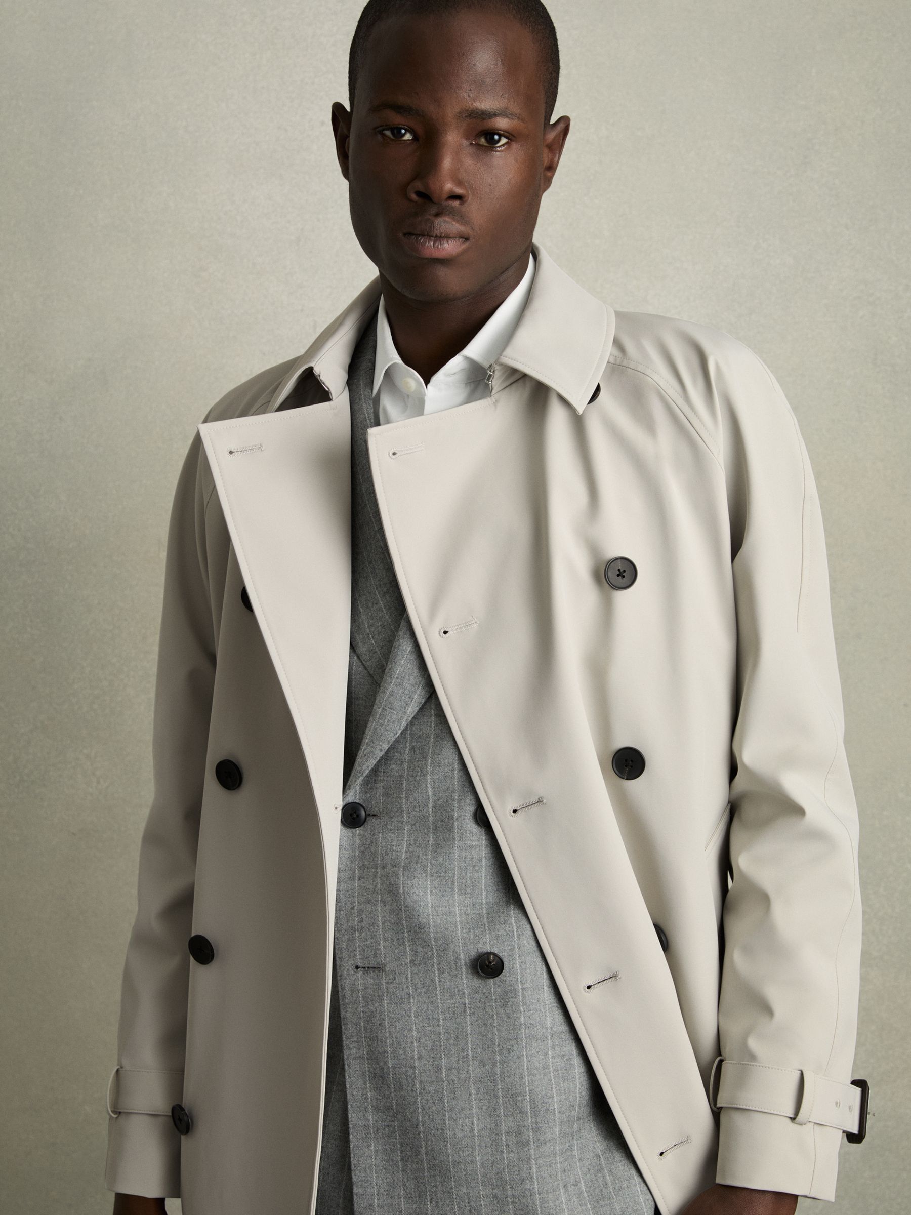 Double Breasted Long Trench Coat in Stone
