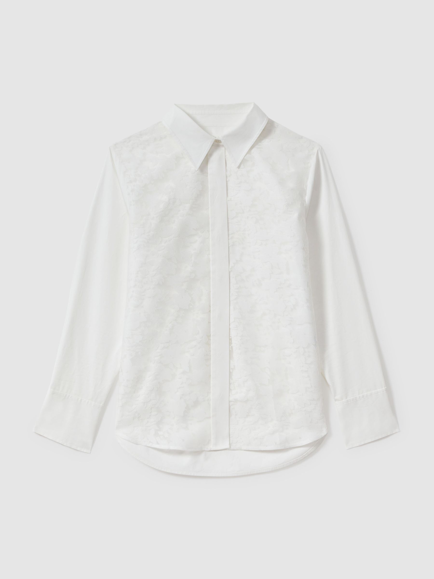 Cotton Burnout Floral Shirt in Ivory