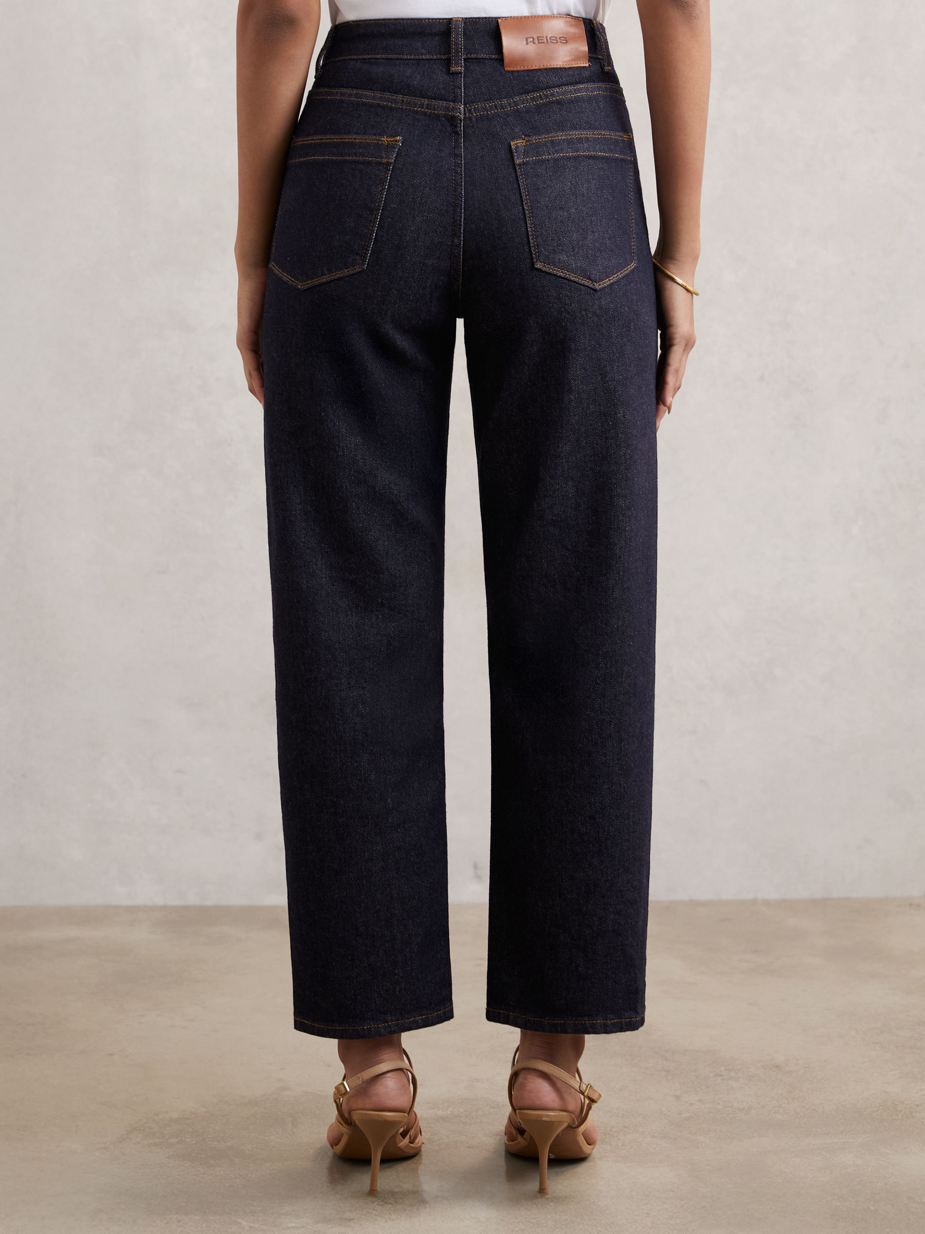 Petite Straight Leg Patch Pocket Jeans in Dark Blue