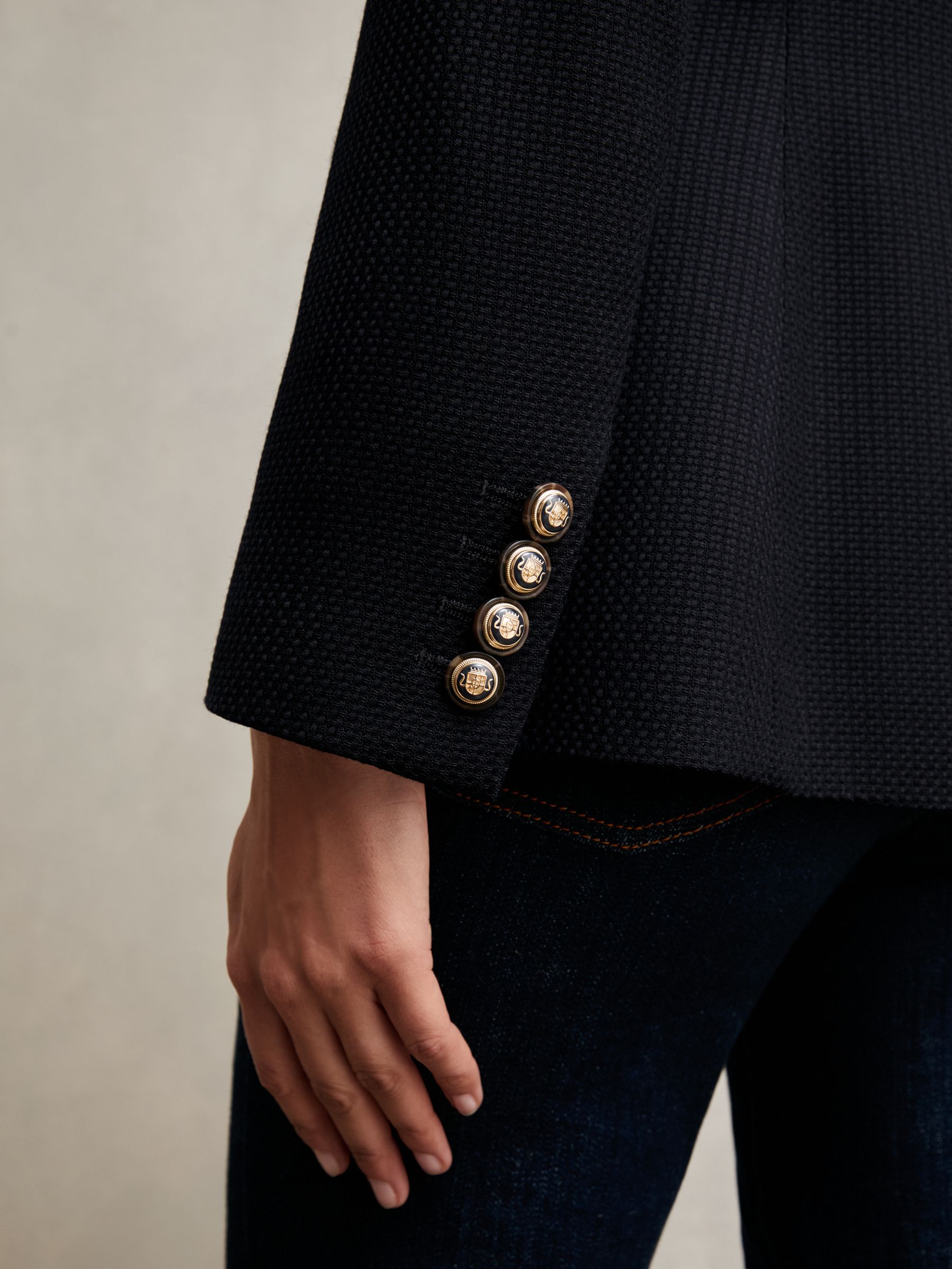 Single-Breasted Textured Blazer Wool-Blend in Navy