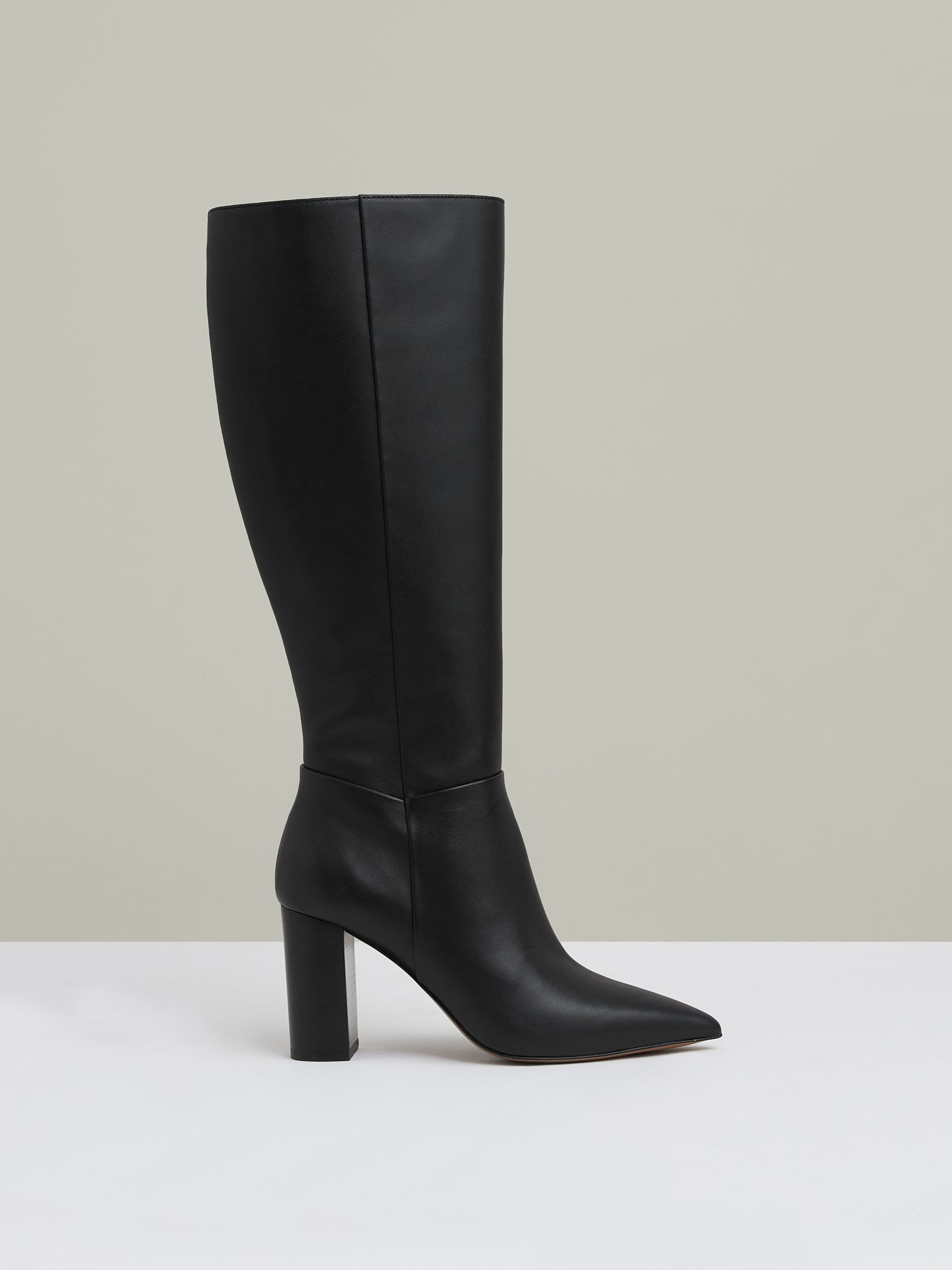 Block-Heel Knee-High Boots in Black