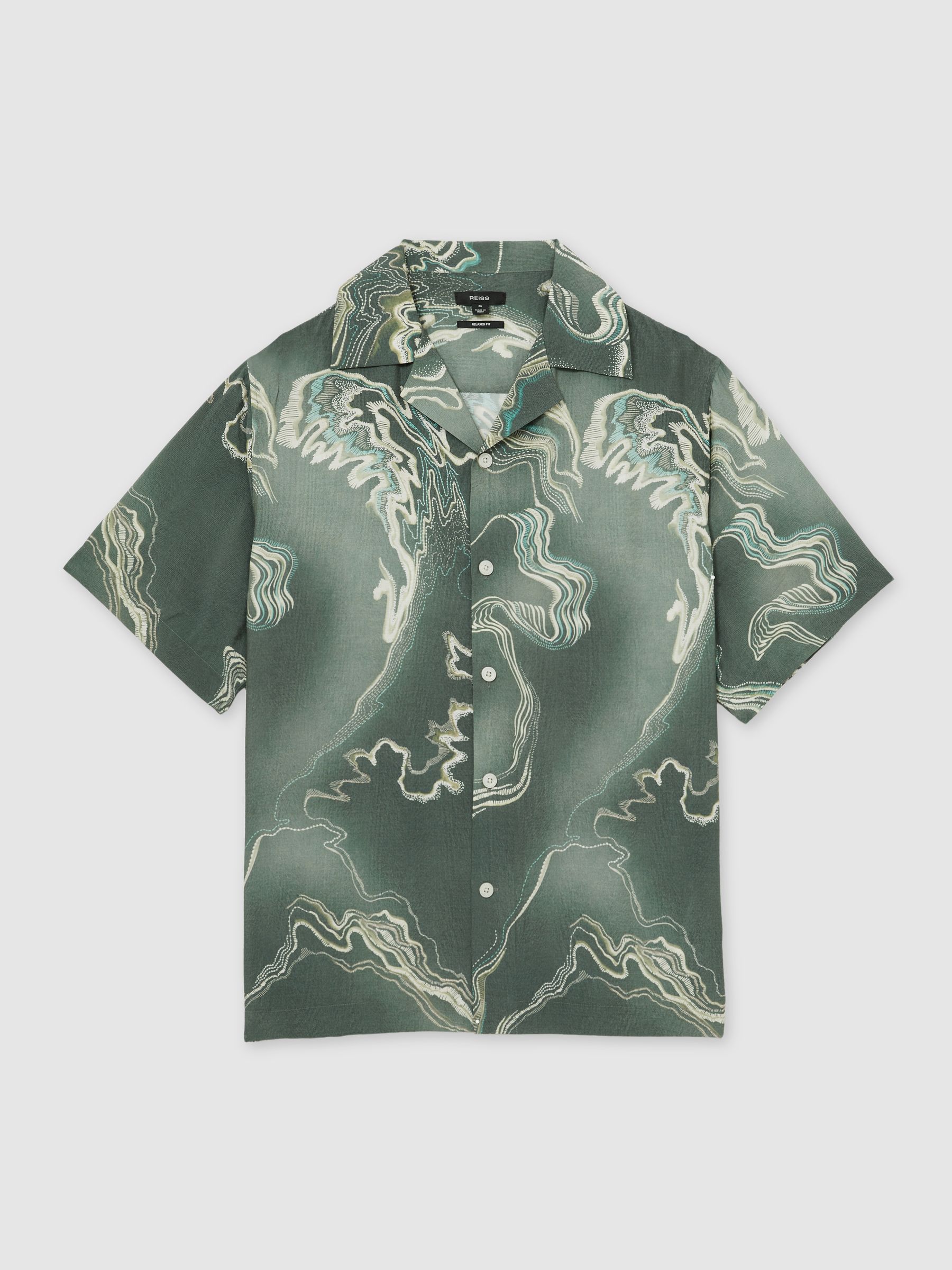 Print Cuban-Collar Shirt in Sage Green