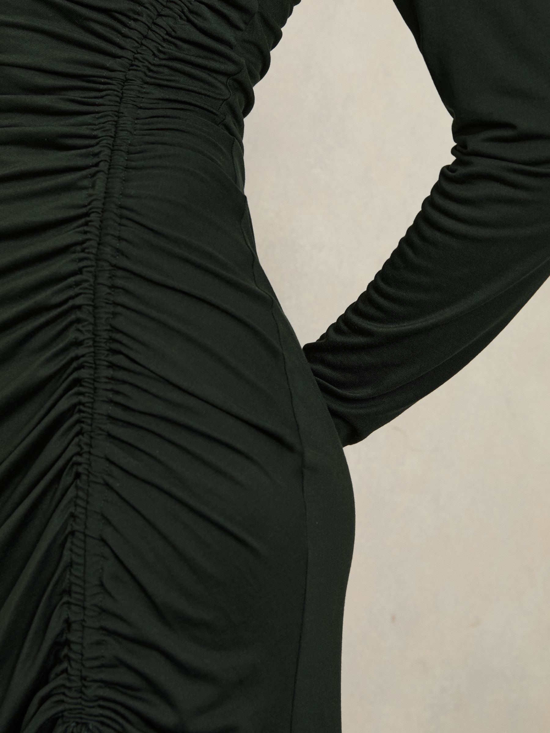 Jersey Ruched Midi Dress in Dark Green