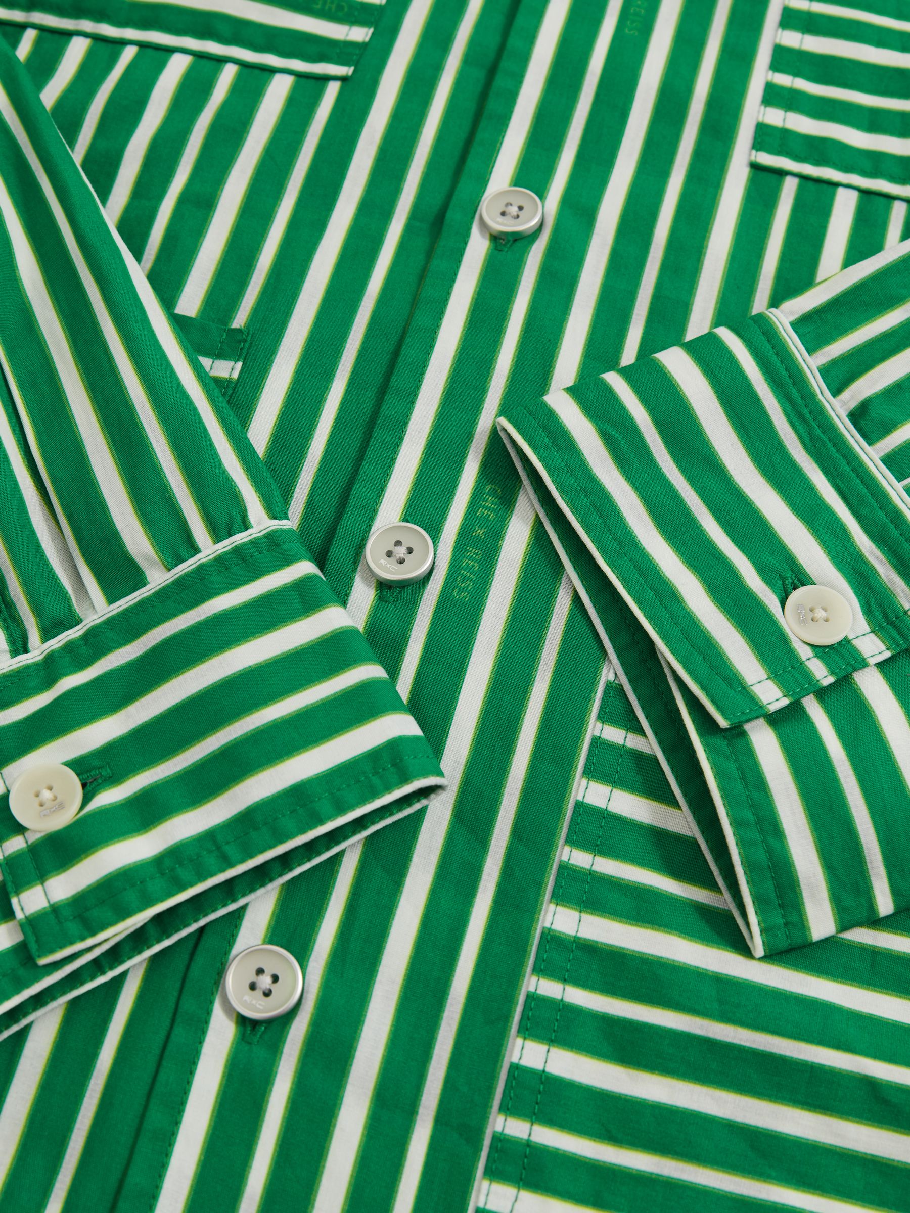 Reiss | Ché Poplin Stripe Pocket Shirt in Bright Green/White